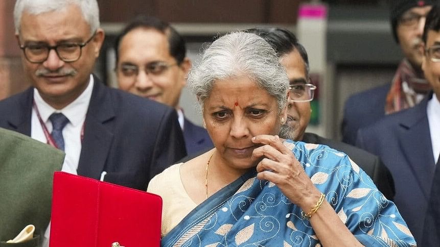 <div class="paragraphs"><p>Union Finance Minister Nirmala Sitharaman and other officials outside the Finance Ministry ahead of the presentation of Interim Budget 2024, in New Delhi.&nbsp;</p></div>