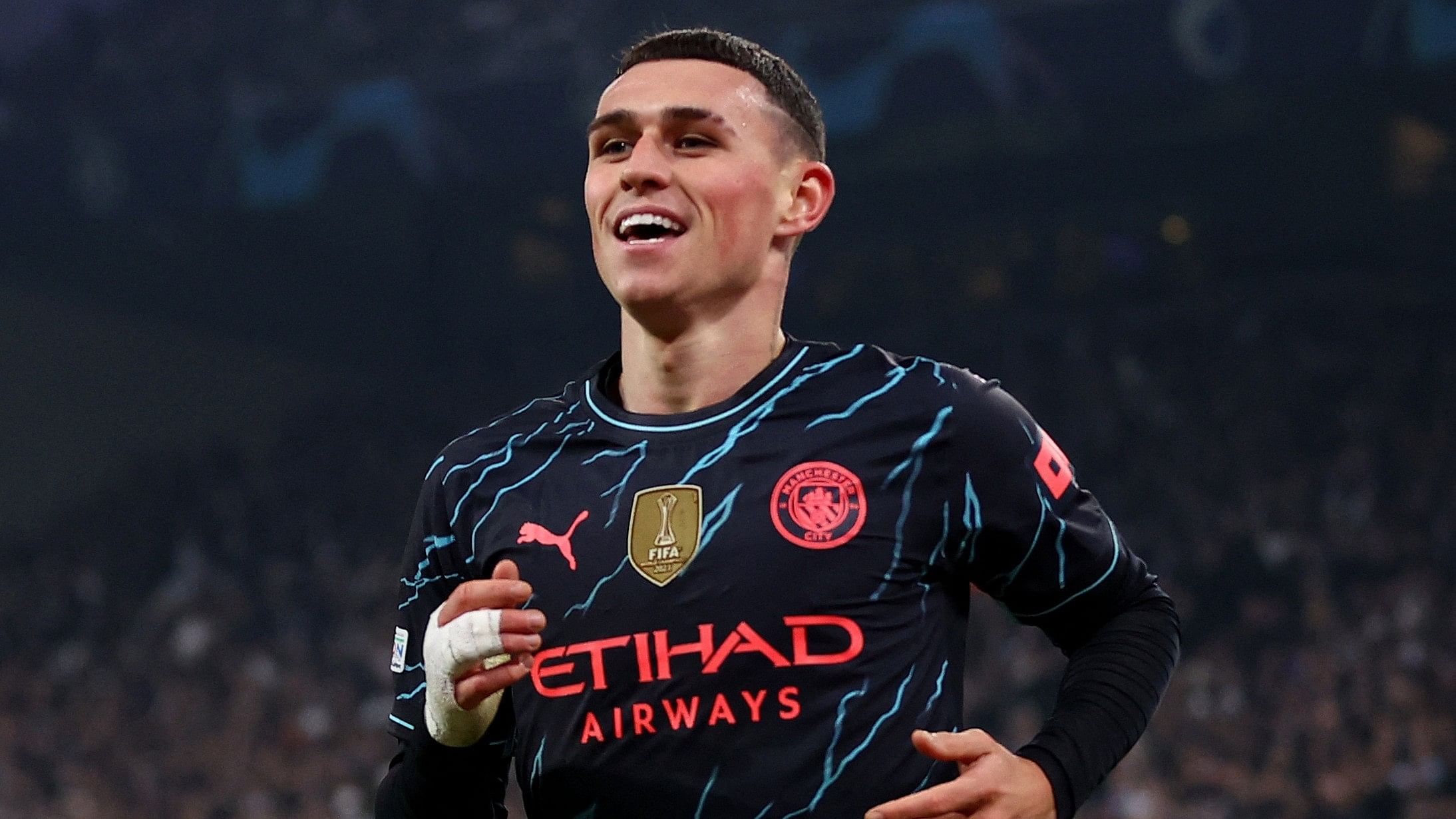 <div class="paragraphs"><p>Manchester City's Phil Foden celebrates after scoring against Leipzig.</p></div>