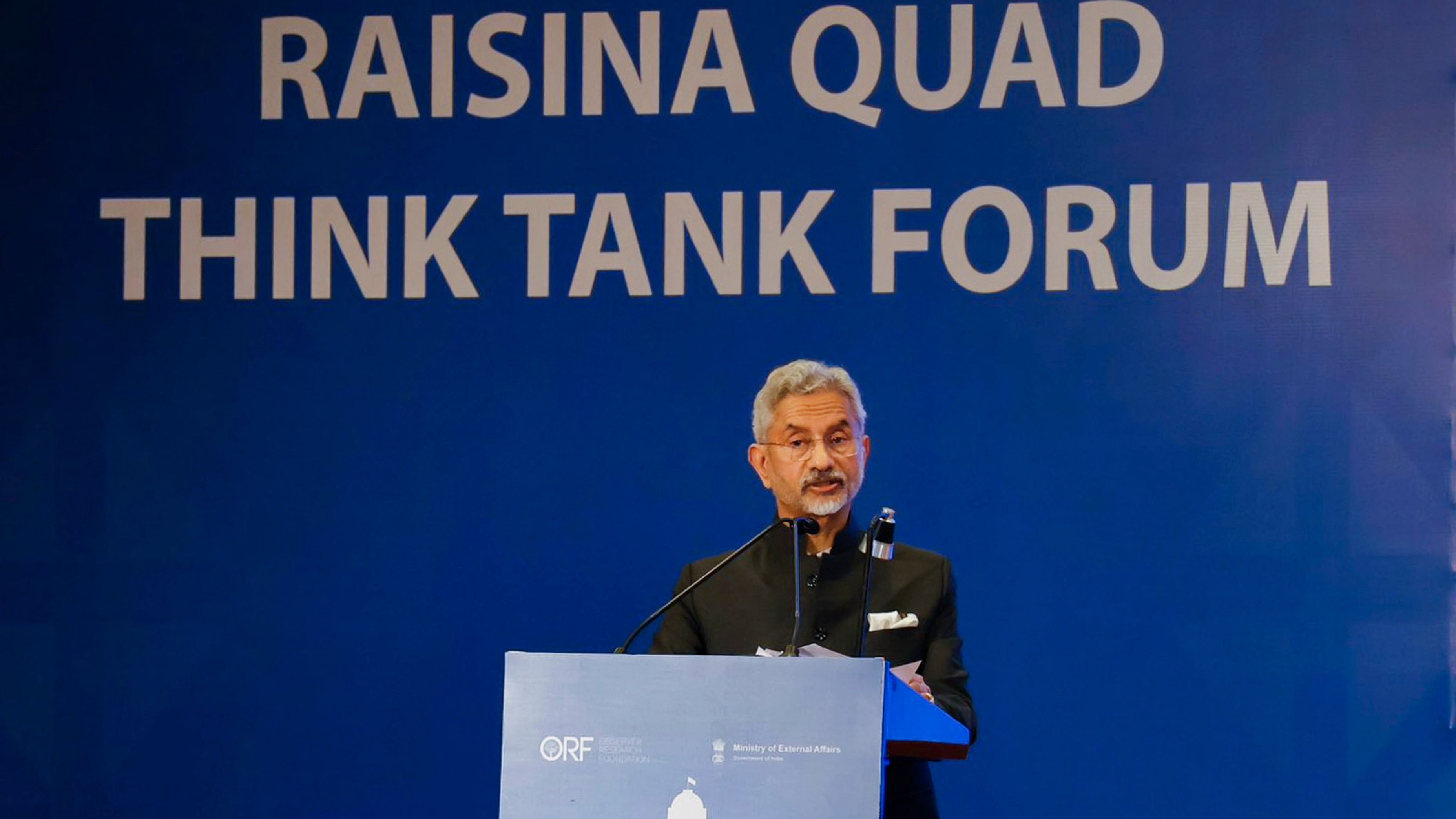 <div class="paragraphs"><p>External Affairs Minister S Jaishankar addresses the inaugural Quad Think Tank Forum on the sidelines of the Raisina Dialogue 2024, in New Delhi, Saturday, Feb. 24, 2024. </p></div>