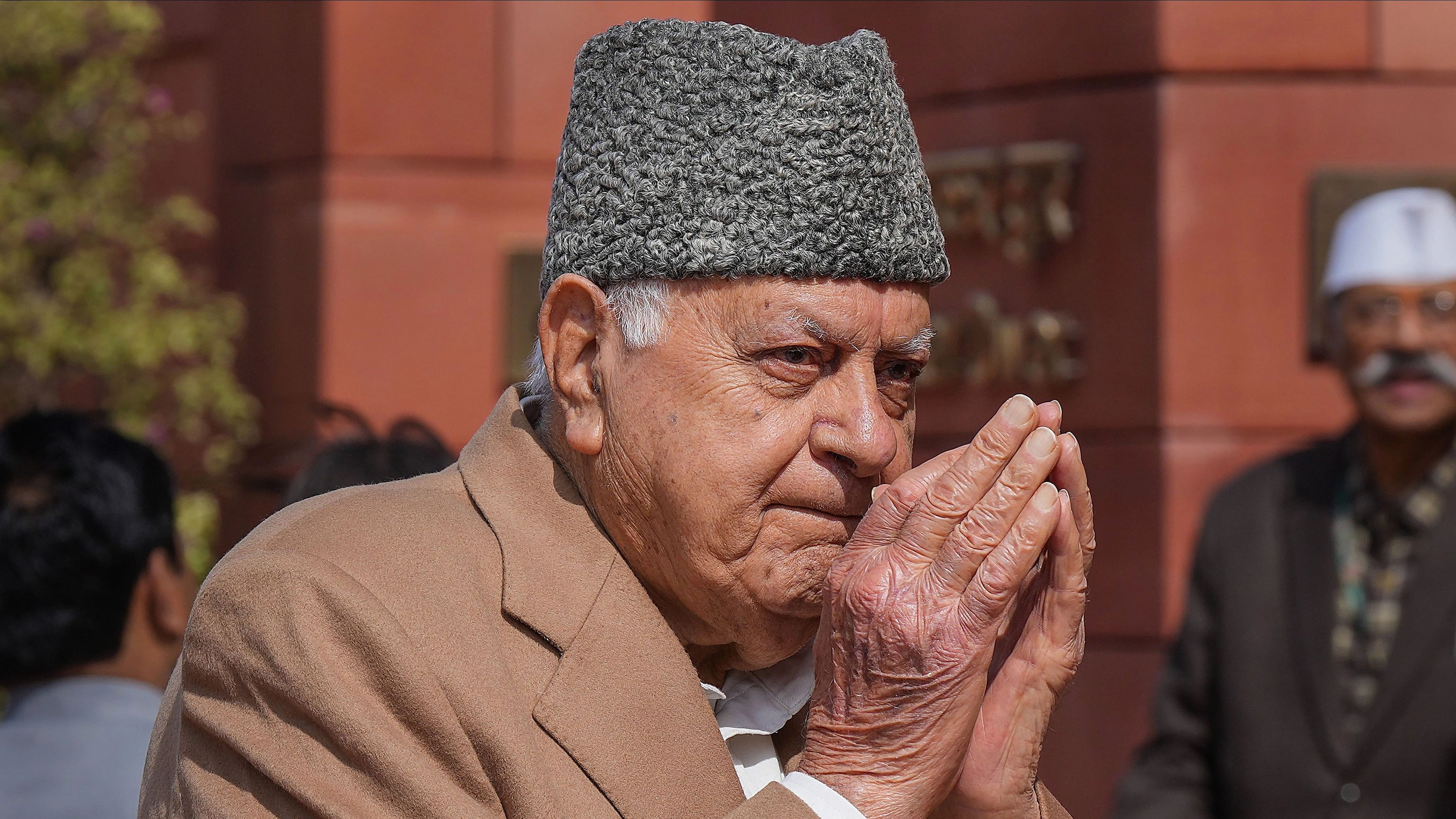 <div class="paragraphs"><p> Jammu and Kashmir National Conference MP Farooq Abdullah at Parliament House complex during the Budget session, in New Delhi, Thursday, Feb. 8, 2024. </p></div>