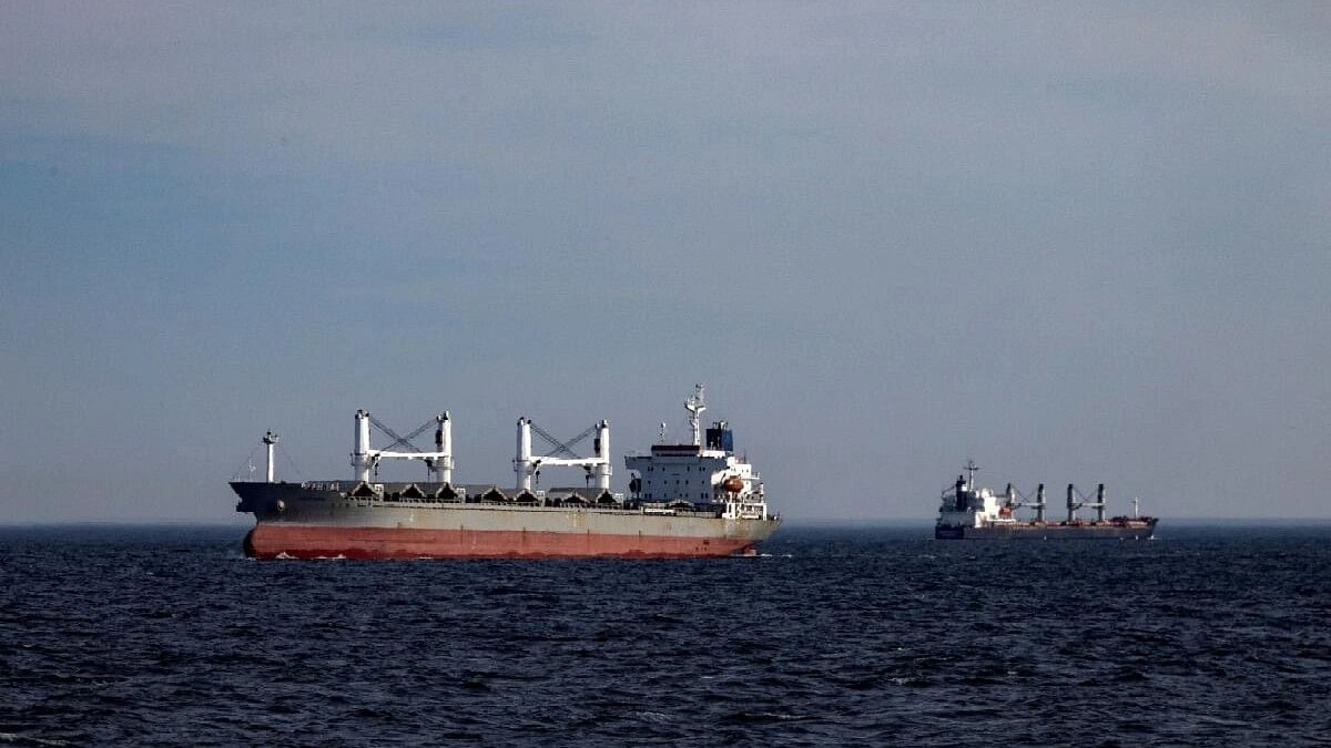 <div class="paragraphs"><p>Cargo ships are seen from a patrol boat of Ukraine’s coast guard as they sail in the Black Sea.</p></div>