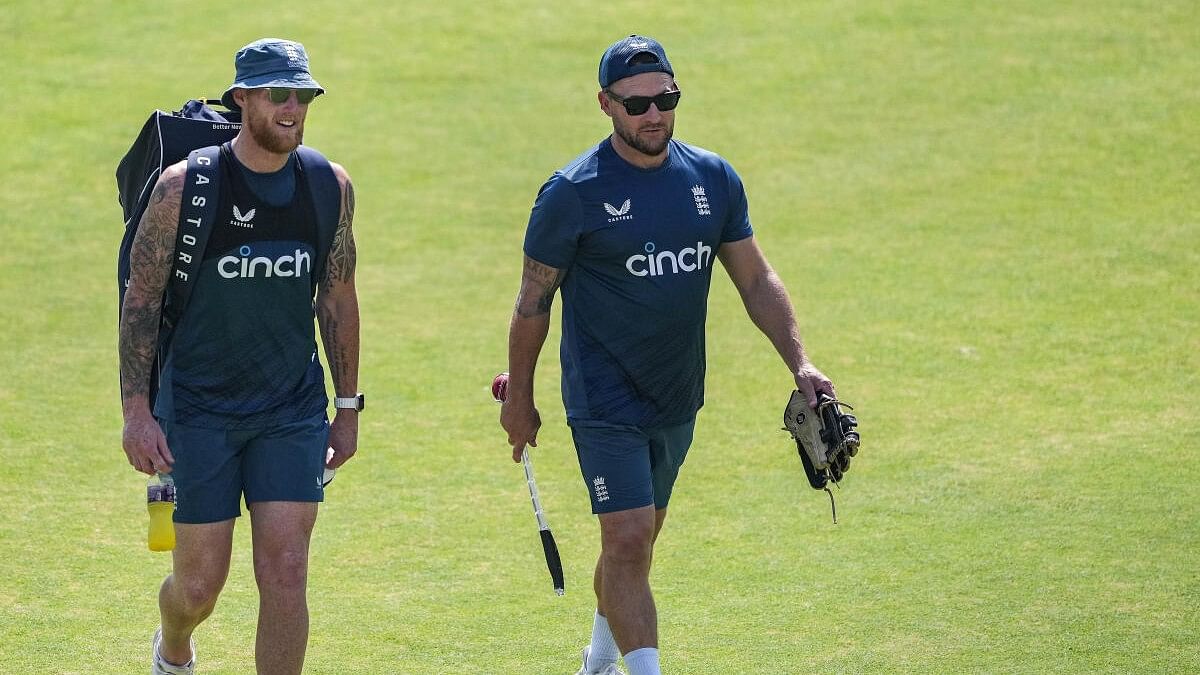<div class="paragraphs"><p>File photo of England's captain Ben Stokes with head coach Brendon McCullum during a training session in Rajkot.&nbsp;</p></div>