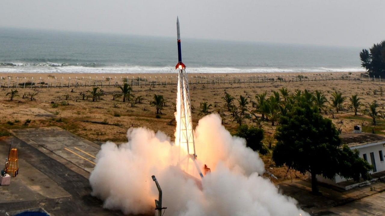 <div class="paragraphs"><p>India's first private rocket Vikram-S built by Skyroot Aerospace lifts off from a launch pad at the Satish Dhawan Space Centre in Sriharikota. Image for representation only. </p></div>