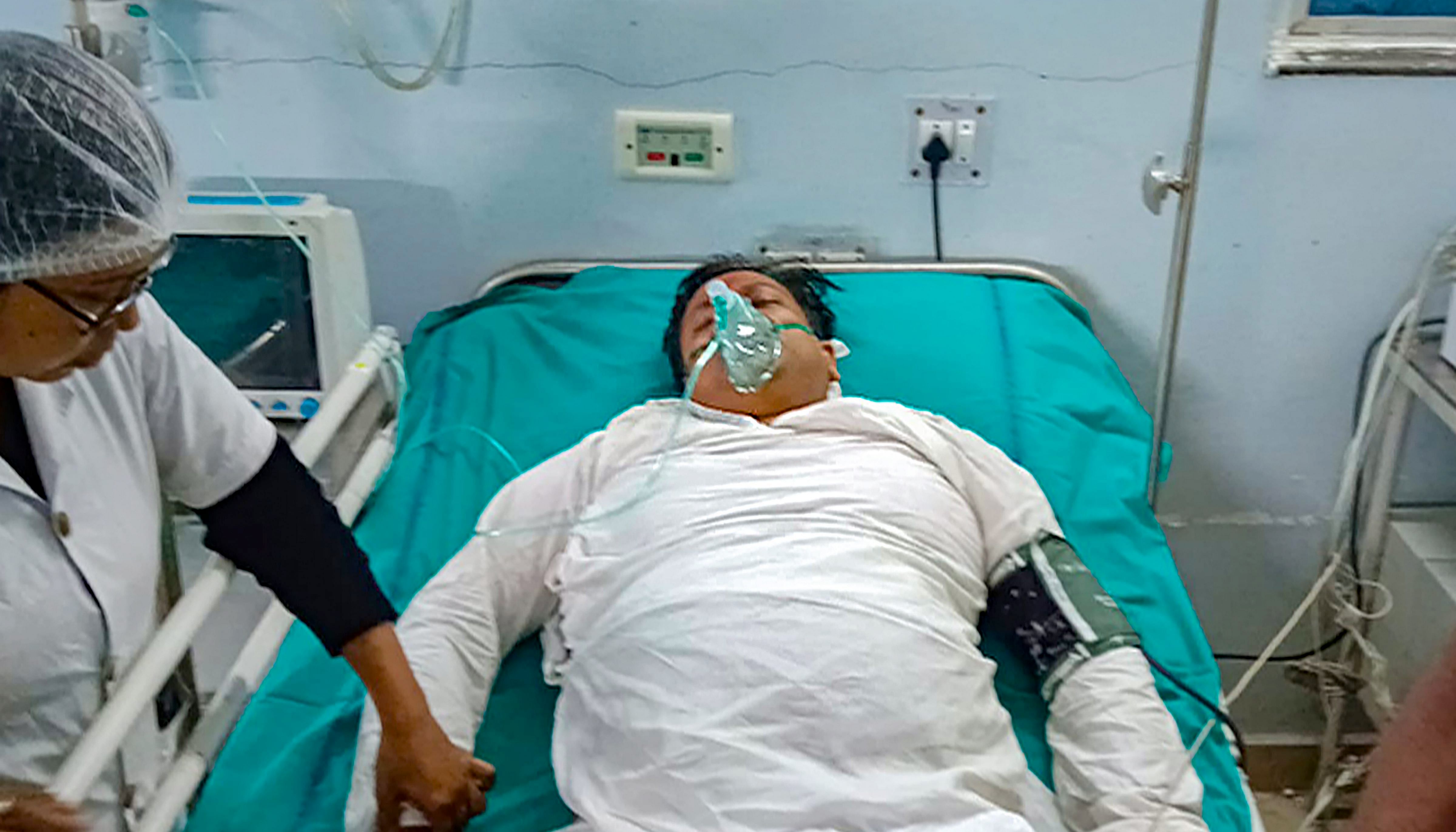 <div class="paragraphs"><p>West Bengal Bharatiya Janata Party (BJP) President Sukanta Majumdar being treated at Basirhat multi-facility hospital after he fell on the bonnet of a car and sustained injuries amid Sandeshkhali protest, in North 24 Parganas district, Wednesday, Feb. 14, 2024.   </p></div>