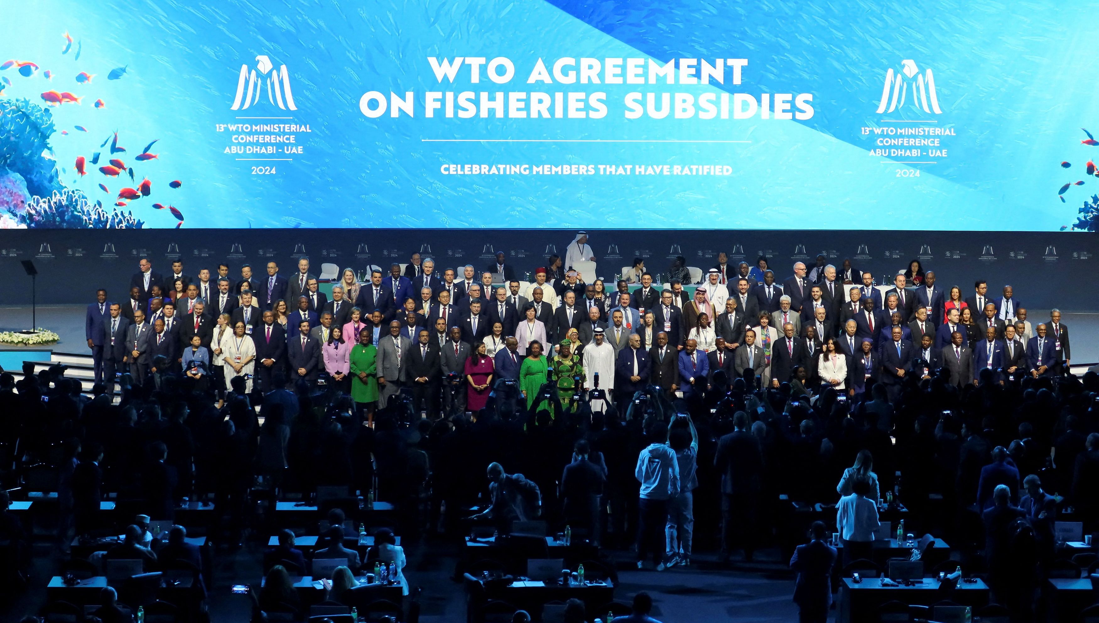 <div class="paragraphs"><p>Delegates pose for a family photo during the 13th WTO ministerial conference in Abu Dhabi, United Arab Emirates, February 26, 2024.</p></div>