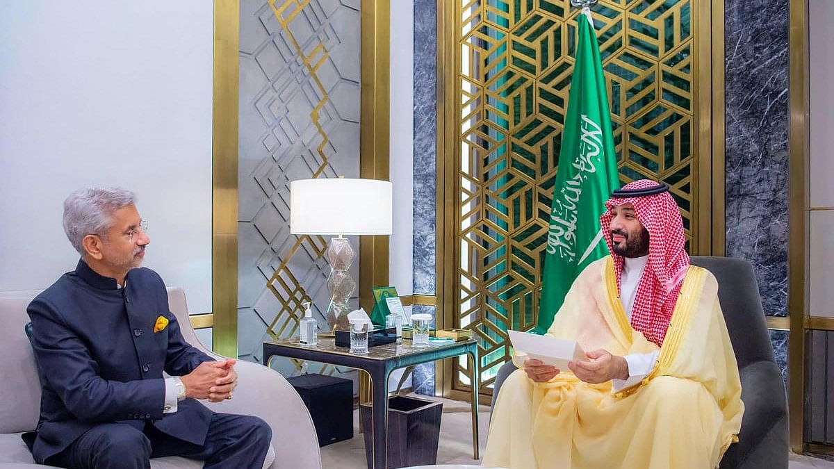 <div class="paragraphs"><p>External Affairs Minister S. Jaishankar interacts with Saudi Arabia's Crown Prince Mohammed bin Salman, during a meeting in Jeddah, Saudi Arabia. </p></div>