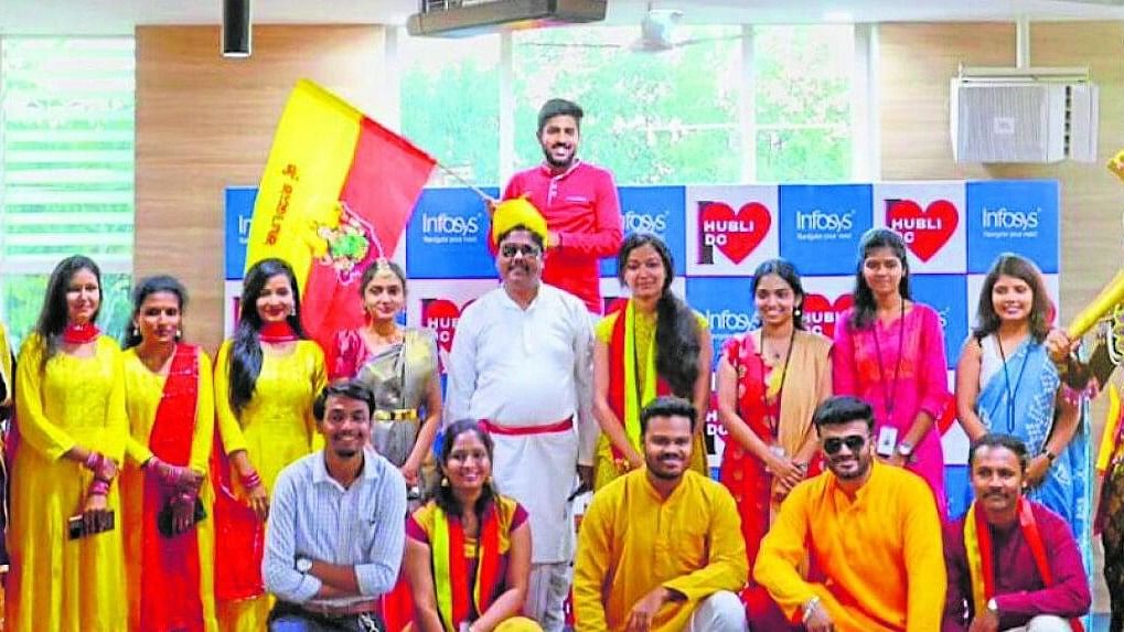 <div class="paragraphs"><p> Infosys employees celebrate Kannada Rajyotsava at their Hubballi campus. </p></div>