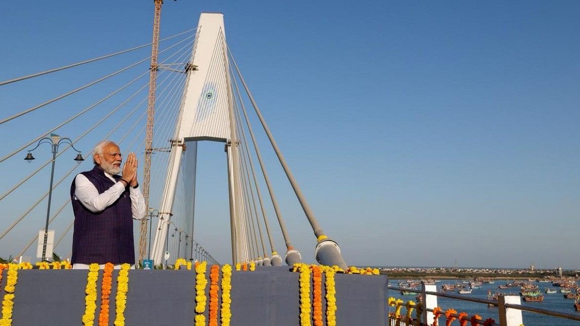 <div class="paragraphs"><p>PM Modi at the inauguration of the Sudarshan Setu.</p></div>