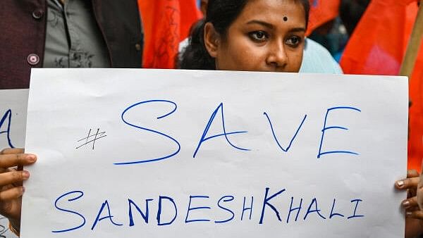 <div class="paragraphs"><p>Members of Akhil Bharatiya Vidyarthi Parishad (ABVP) participate in a protest rally over Sandeshkhali incident, in Kolkata, Thursday, February 22, 2024.</p></div>