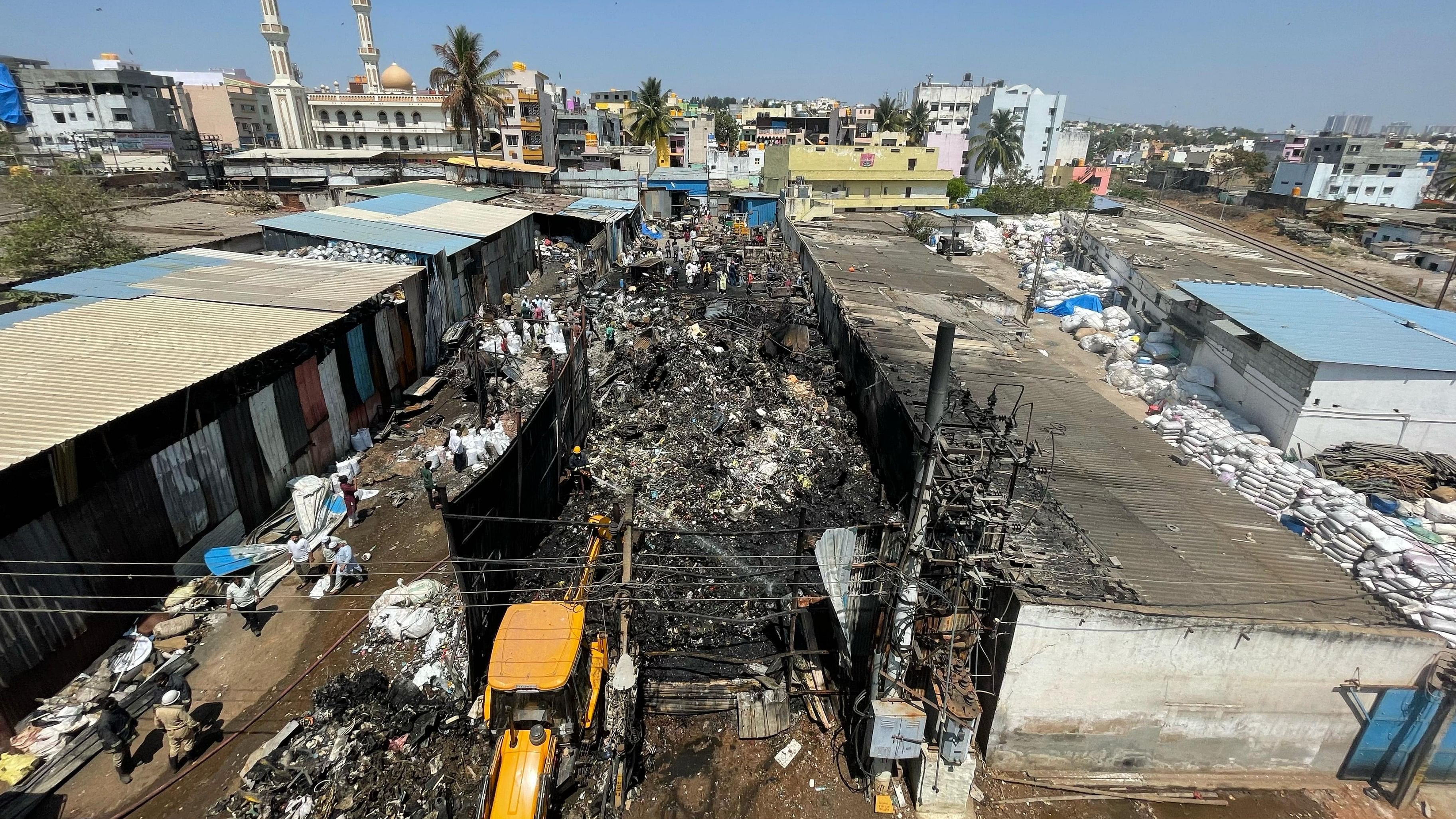 <div class="paragraphs"><p>The aftermath of the blaze at an open plastic scrapyard at Gangondanahalli near Nayandahalli in Bengaluru.</p></div>