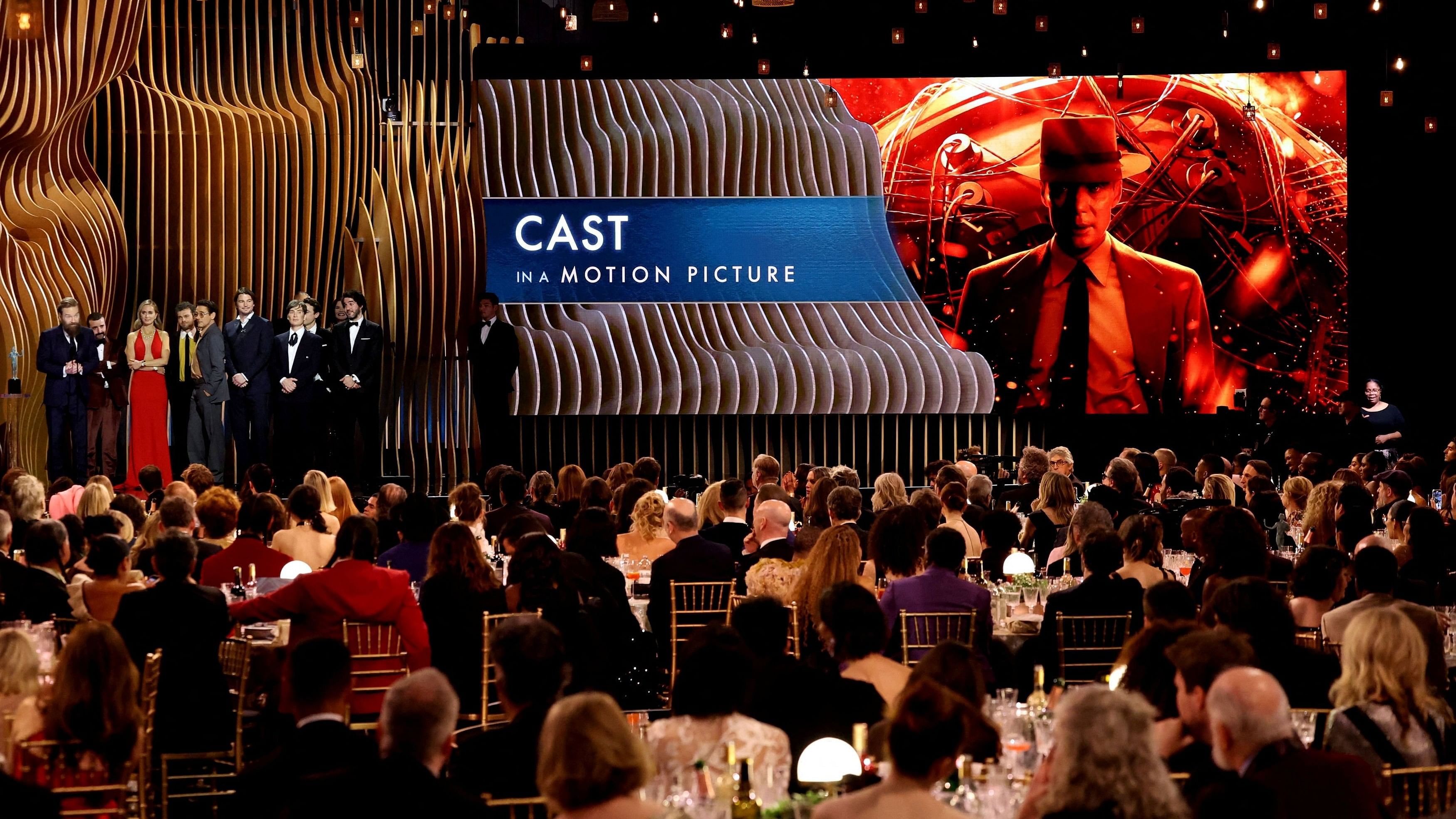 <div class="paragraphs"><p>Cast members of "Oppenheimer" accept the award for Best Outstanding Performance by a Cast in a Motion Picture during the 30th Screen Actors Guild Awards, in Los Angeles, California, US, February 24, 2024. </p></div>