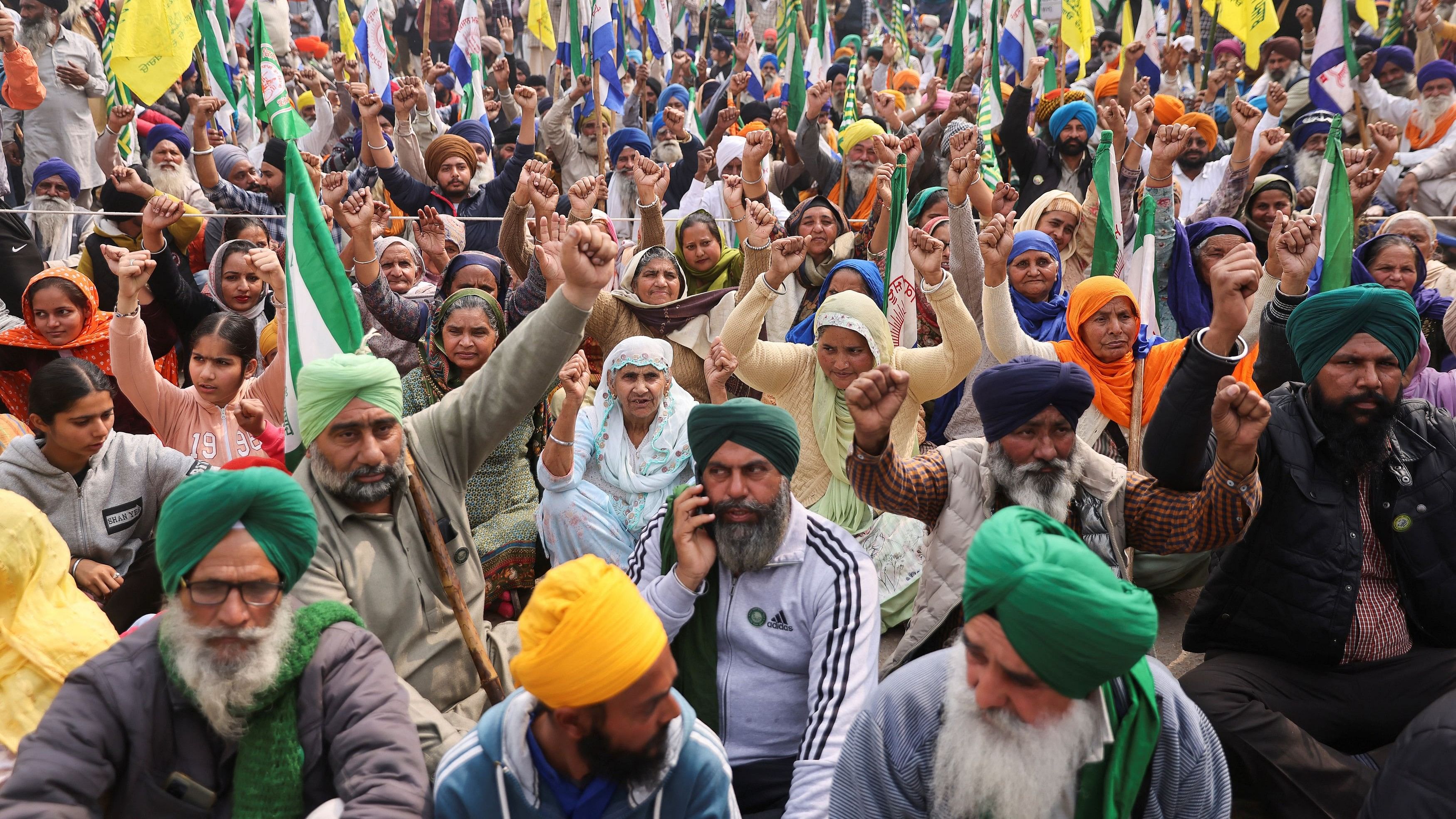 <div class="paragraphs"><p>Farmers who are marching towards New Delhi to press for the better crop prices promised to them in 2021, at Shambhu, a border between Punjab and Haryana, February 18, 2024. </p></div>