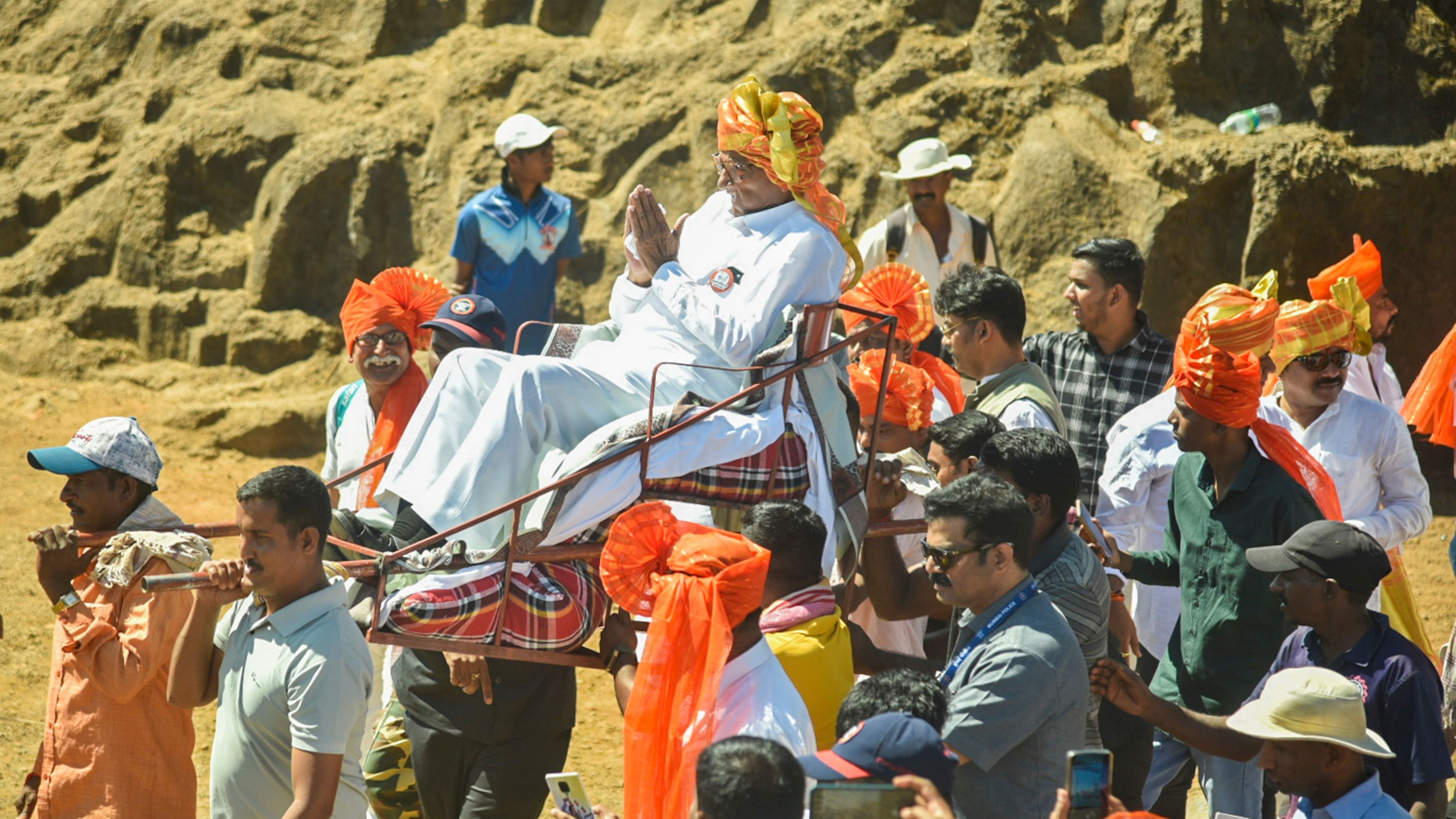 <div class="paragraphs"><p>NCP (Sharadchandra Pawar) chief Sharad Pawar during the launch of party's new symbol, at Raigad Fort, in Raigad district, Saturday, February 24, 2024. </p></div>