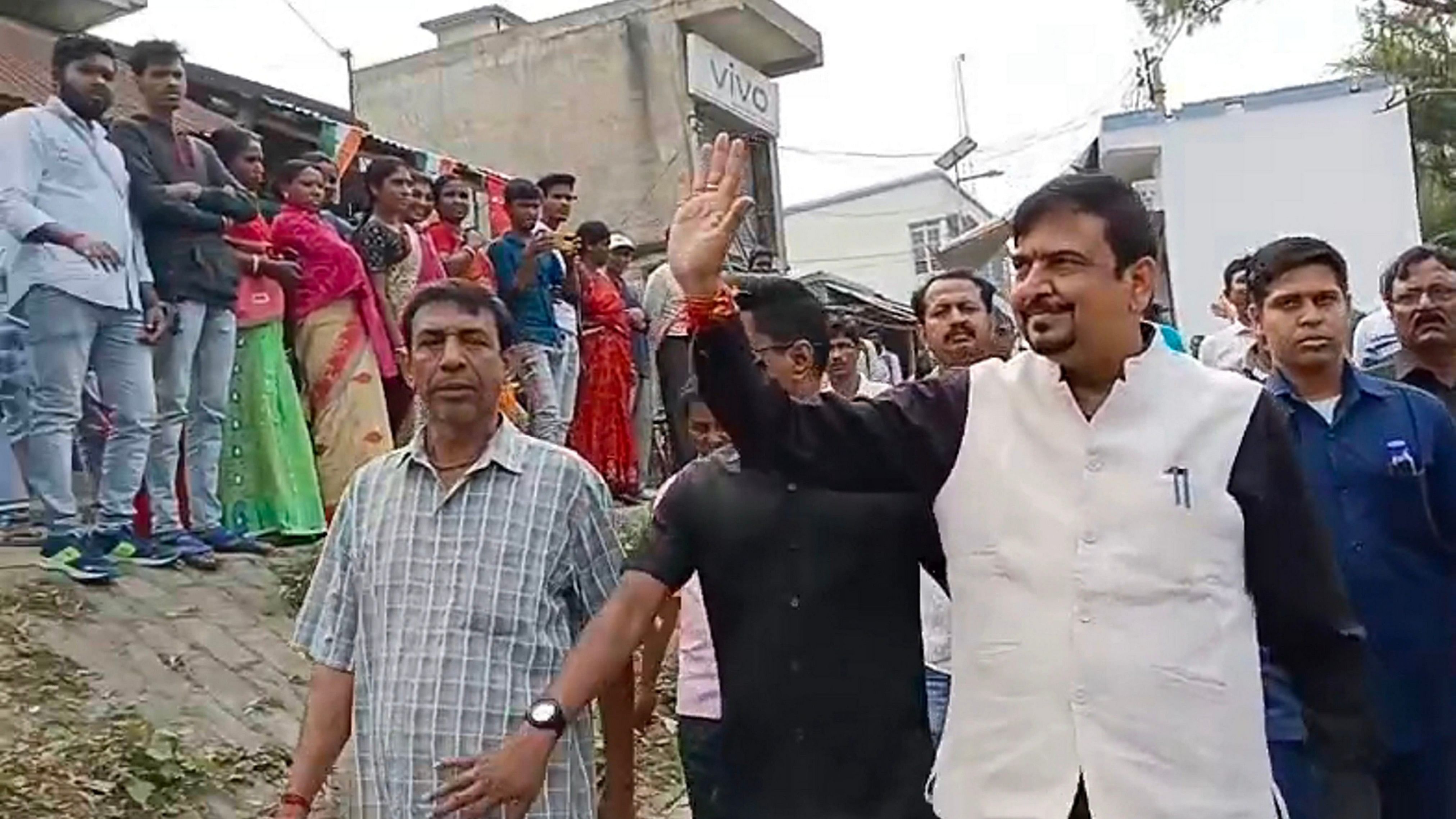 <div class="paragraphs"><p>TMC leader Sujit Bose greets the gathering during his visit to Sandeshkhali.</p></div>