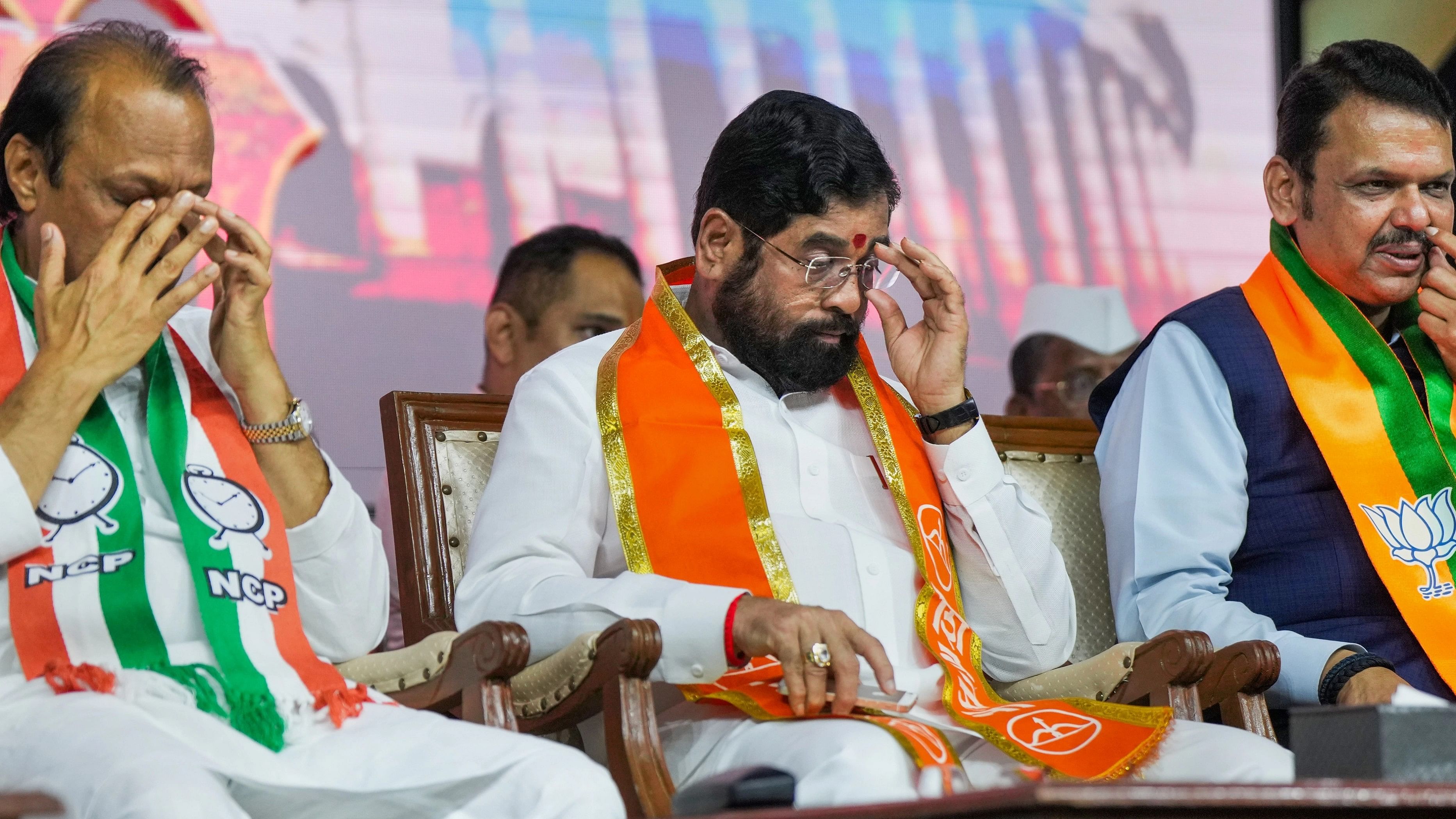 <div class="paragraphs"><p>File Photo: Maharashtra Chief Minister Eknath Shinde (C) with Deputy Chief Ministers Devendra Fadnavis (R) and Ajit Pawar.</p></div>