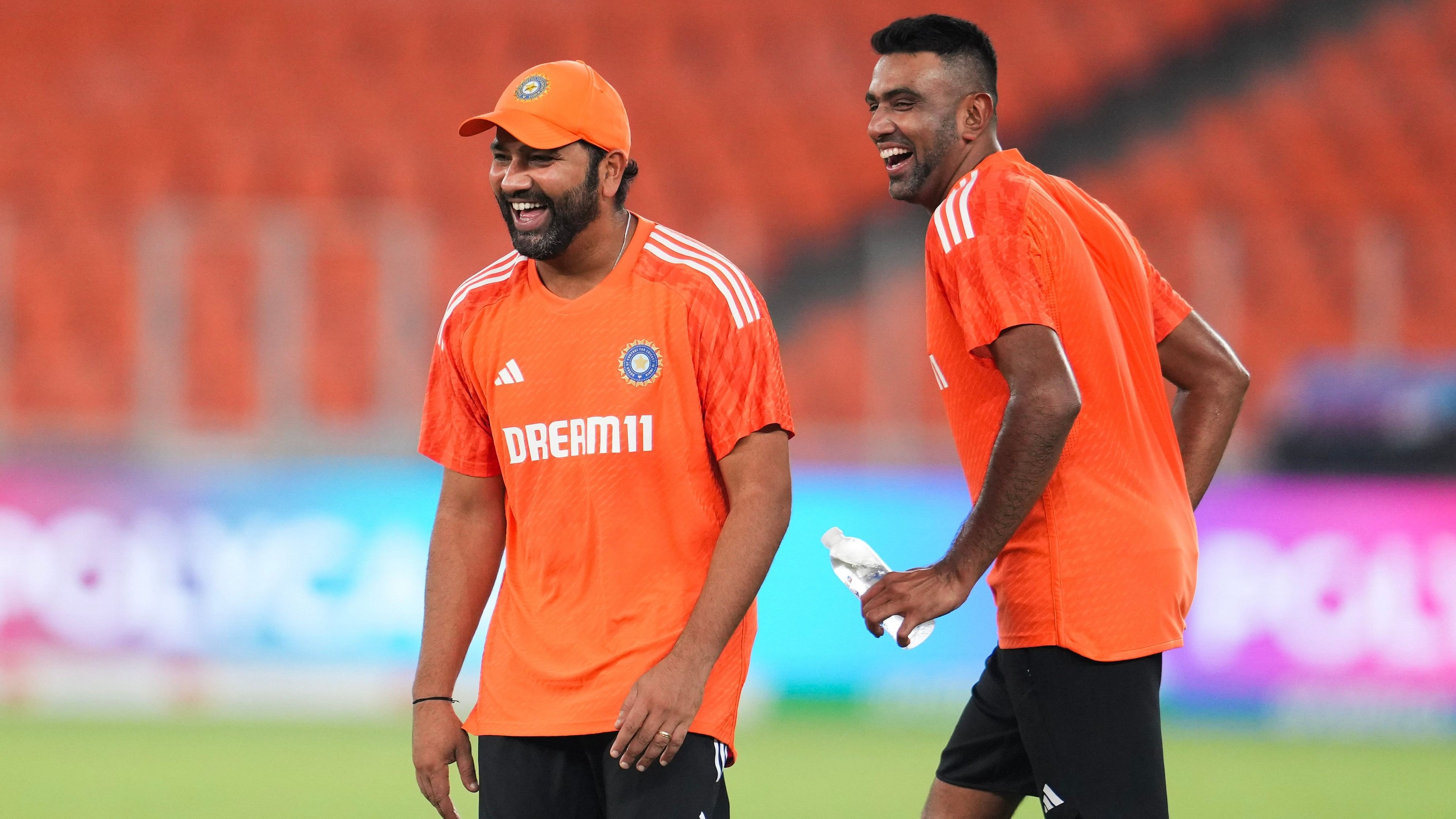 <div class="paragraphs"><p>A file photo of Rohit Sharma and R Ashwin during a practice session.</p></div>
