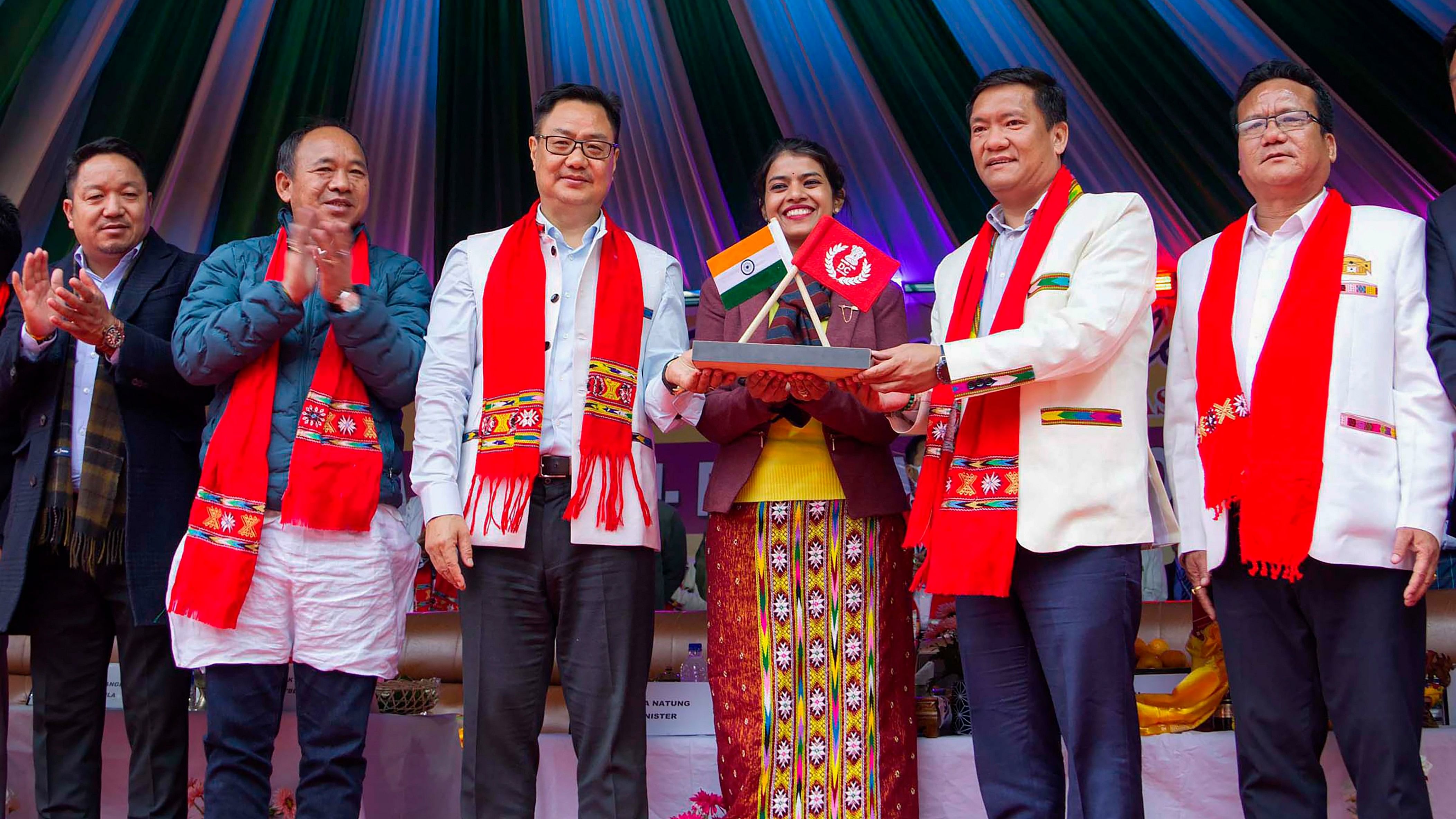 <div class="paragraphs"><p>Union Minister Kiren Rijiju and Arunachal Pradesh Chief Minister Pema Khandu during the inauguration of the newly formed Bichom district, carved out of West Kameng and East Kameng districts, on Thursday, March 7, 2024. </p><p></p></div>