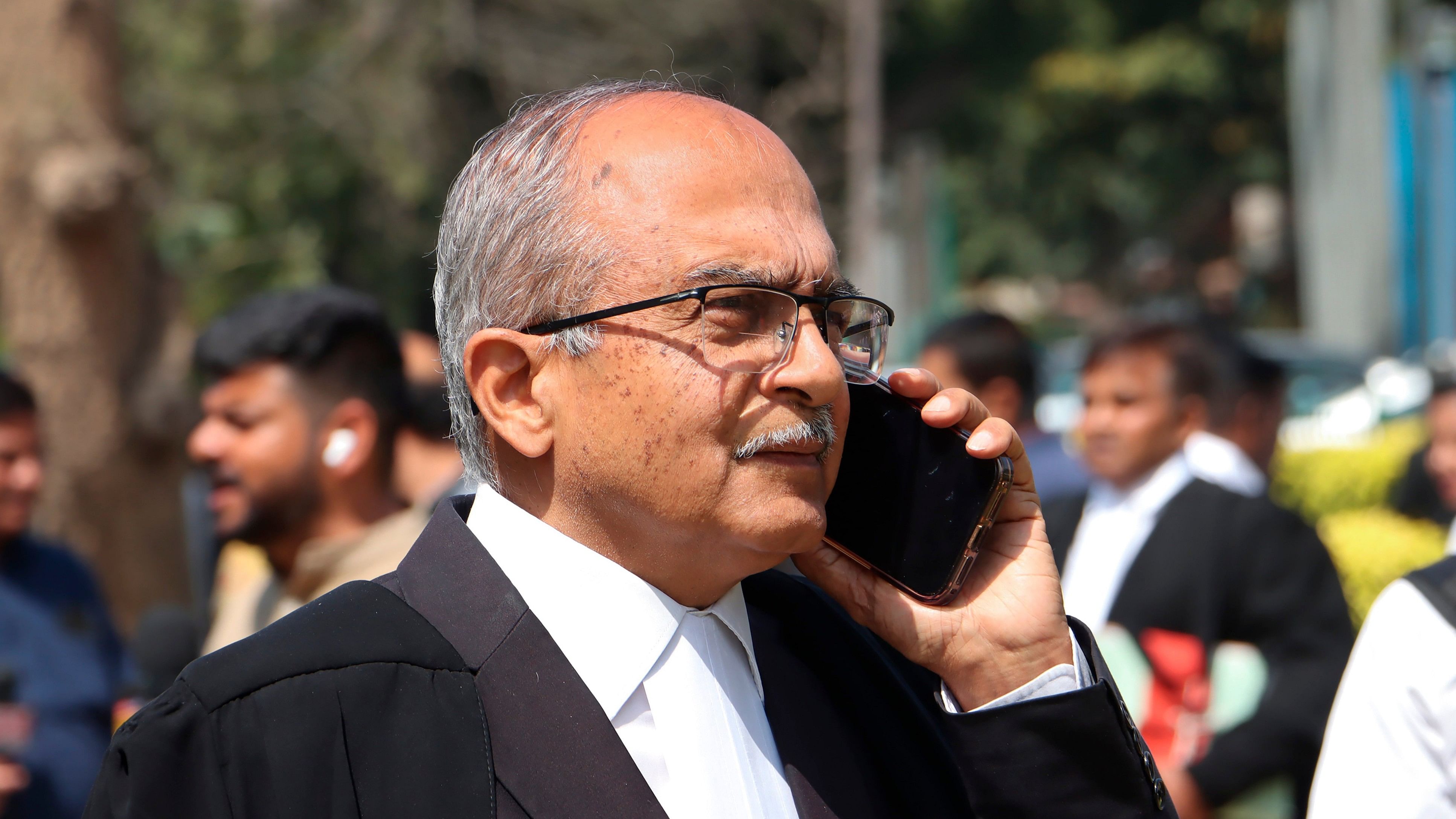 <div class="paragraphs"><p>Senior advocate Prashant Bhushan after the hearing in the electoral bonds case at the Supreme Court, in New Delhi, Monday, March 18, 2024. </p></div>