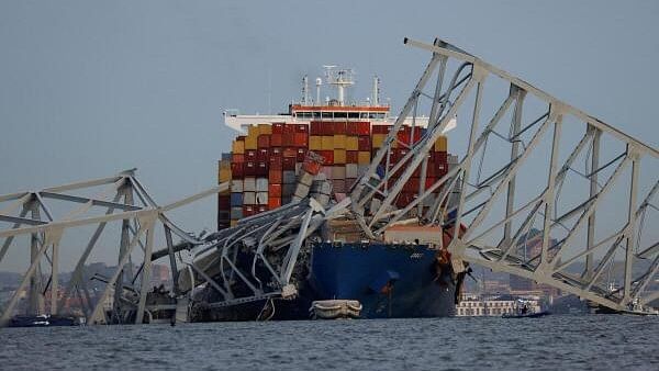 <div class="paragraphs"><p>A view of the Dali cargo vessel which crashed into the Francis Scott Key Bridge causing it to collapse in Baltimore, Maryland, U.S., March 26, 2024.</p></div>