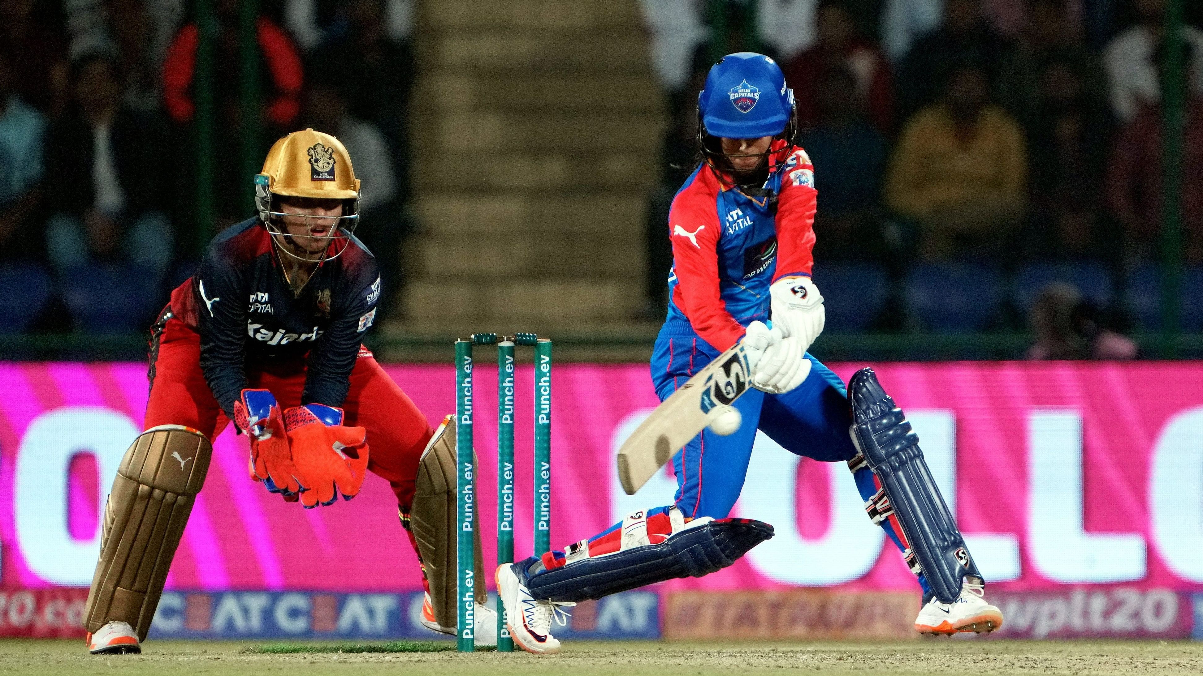 <div class="paragraphs"><p>New Delhi: Delhi Capitals batter Jemimah Rodrigues plays a shot during the Women's Premier League (WPL) 2024 cricket match between Delhi Capitals and Royal Challengers Bangalore at Arun Jaitley Stadium, in New Delhi, Sunday, March 10, 2024. </p></div>