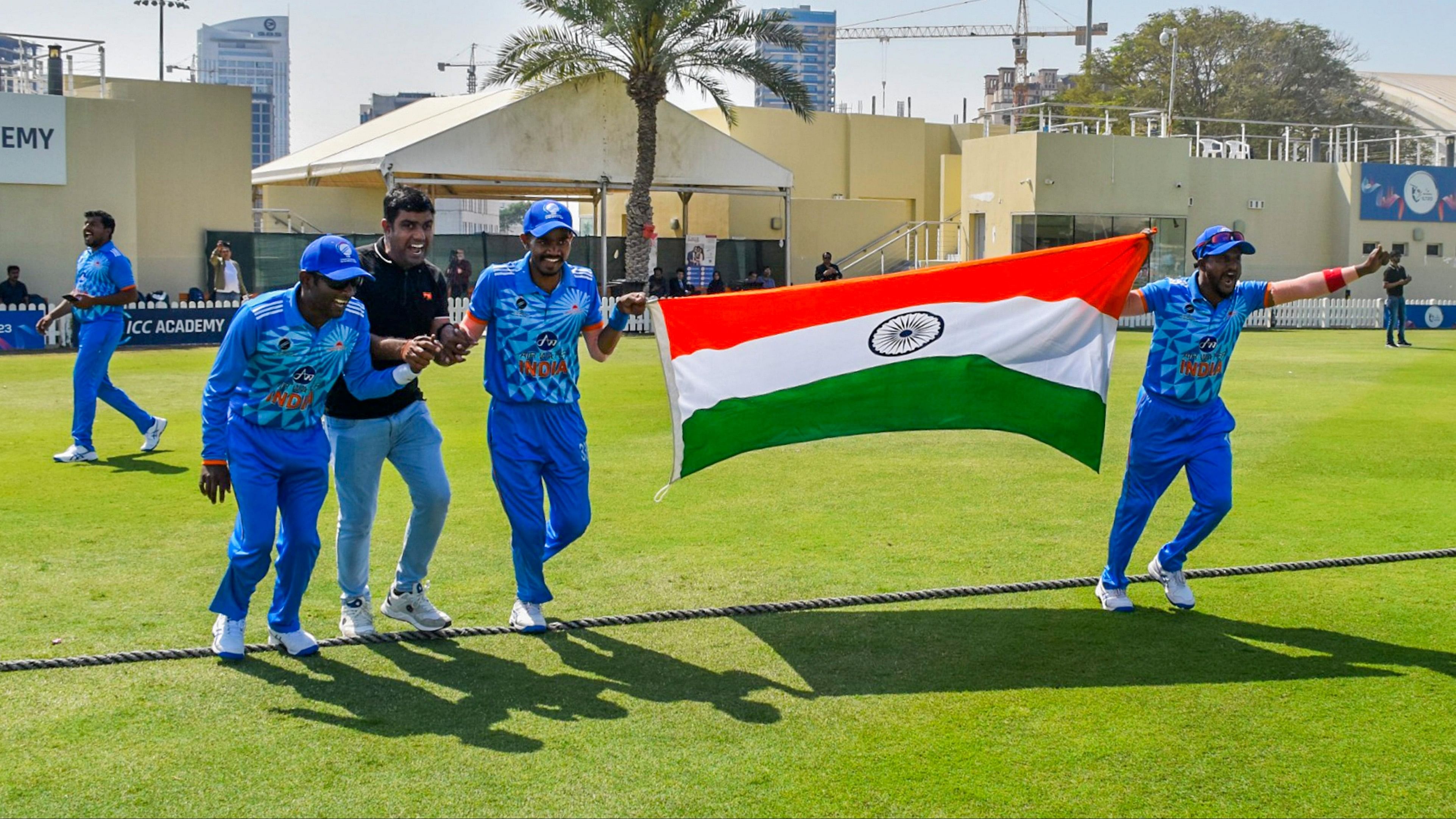 <div class="paragraphs"><p>A file photo of&nbsp;Indian blind cricket team players celebrate after defeating Pakistan in the Friendship Cricket Series for the Blind, in Dubai.</p></div>