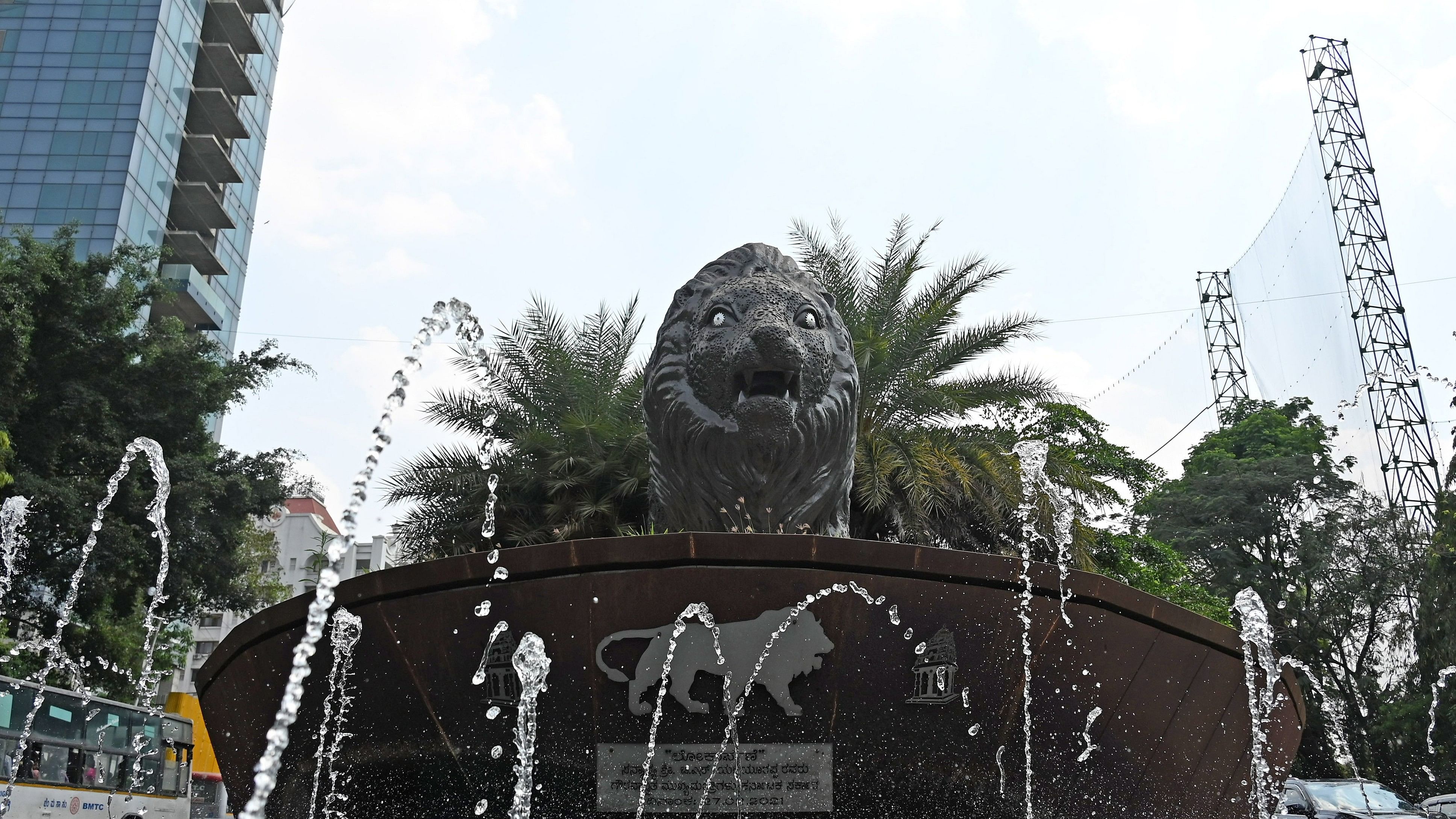 <div class="paragraphs"><p>As the water crisis looms over the city, the fountain in front of the 'Make in India' lion statue flows at Windsor Square in Bengaluru on Friday.&nbsp;</p></div>