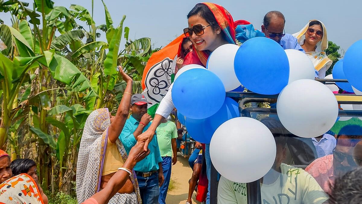 <div class="paragraphs"><p> Trinamool Congress candidate for the Lok Sabha polls Mahua Moitra during an election campaign in Kaliganj of Nadia, March 28, 2024.</p></div>