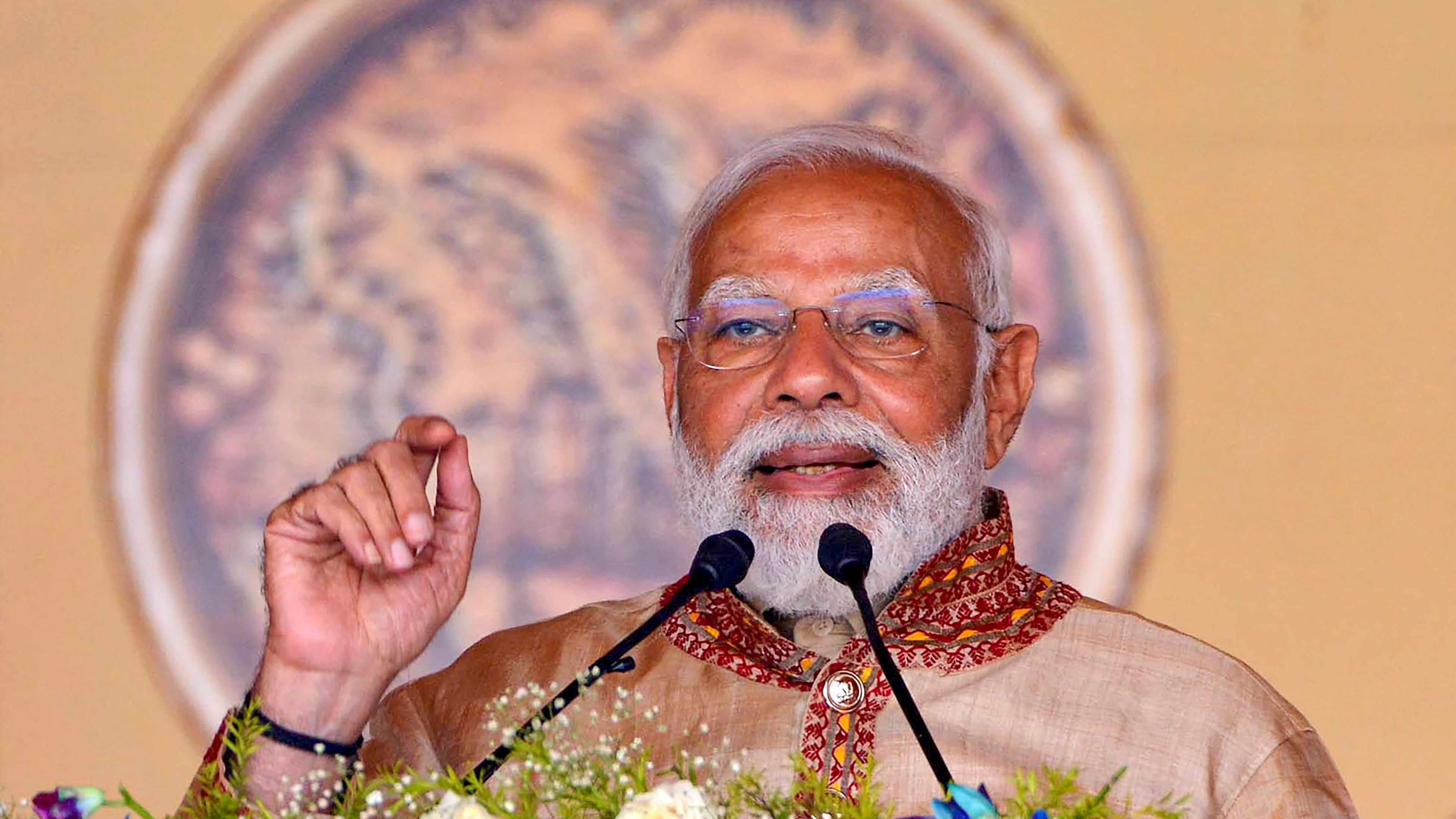 <div class="paragraphs"><p>Prime Minister Narendra Modi addresses during a public meeting, in Jorhat district, Saturday, March 9, 2024. </p></div>