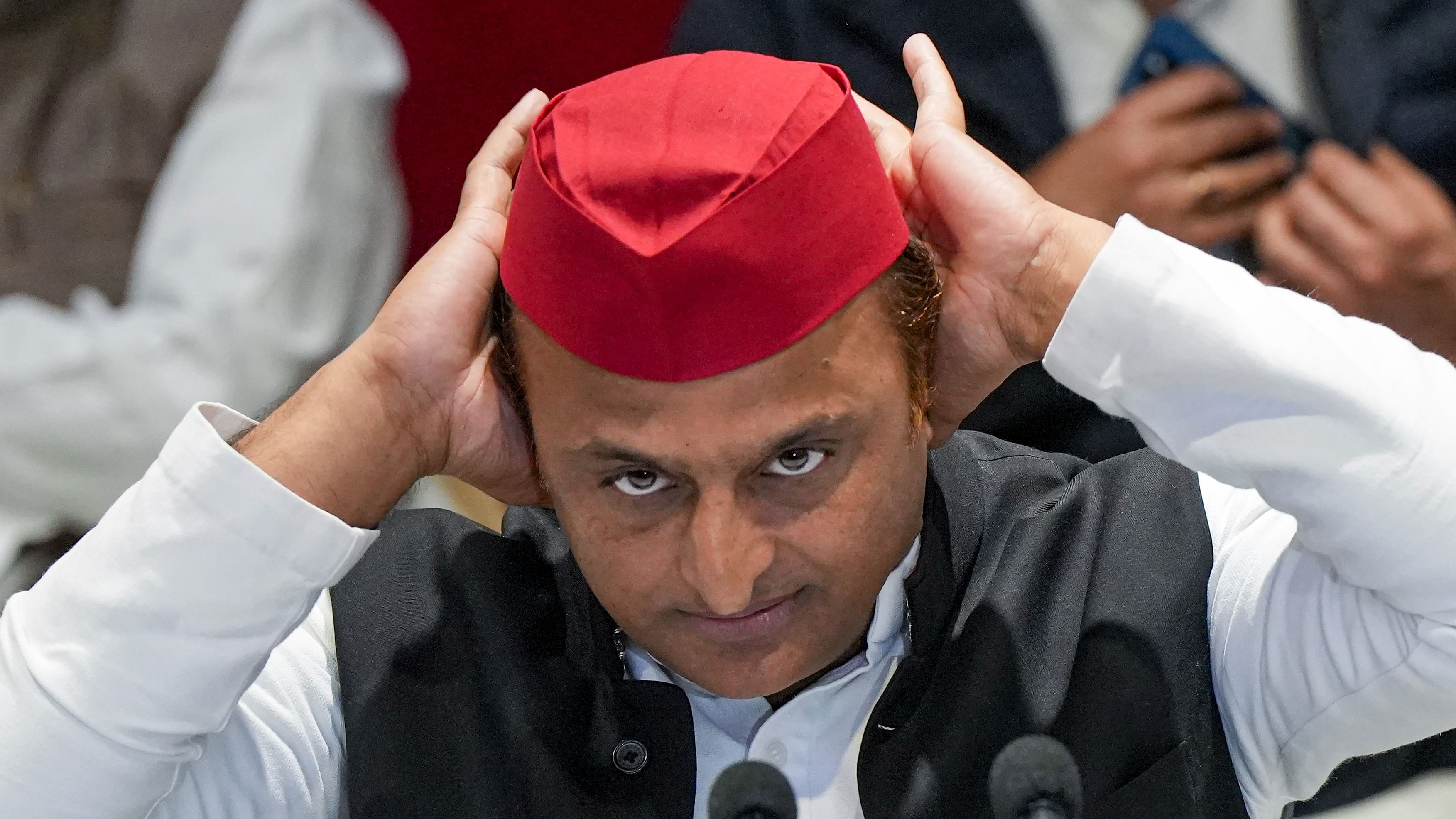 <div class="paragraphs"><p>A file photo of Samajwadi Party President Akhilesh Yadav addressing a press conference, at party office in Lucknow on Saturday.</p></div>