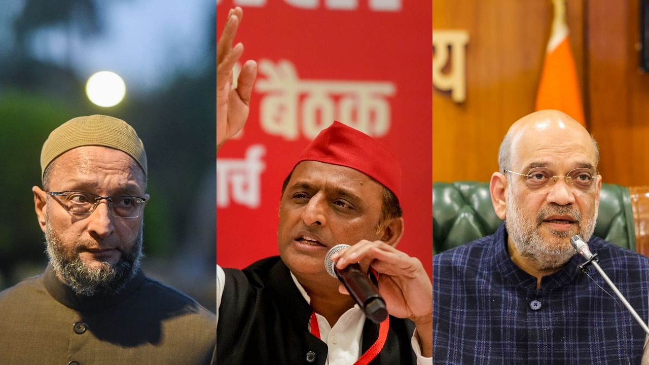 <div class="paragraphs"><p>L-R: Asaduddin Owaisi, Akhilesh Yadav and Amit Shah.</p></div>