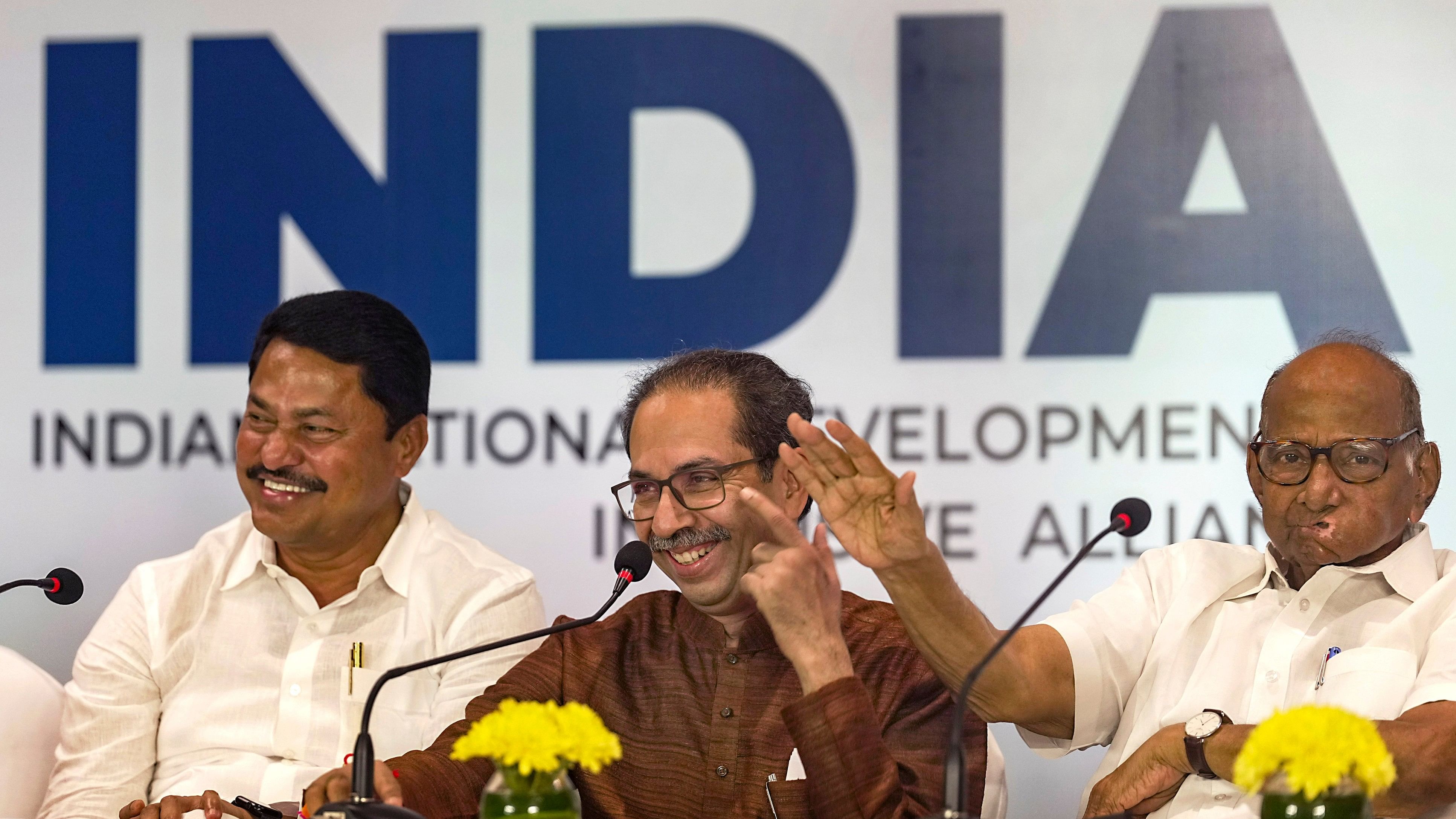 <div class="paragraphs"><p>Congress Maharashtra President Nana Patole, Shiv Sena (UBT) Chief Uddhav Thackeray and  Sharad Pawar during the MVA press conference.</p></div>