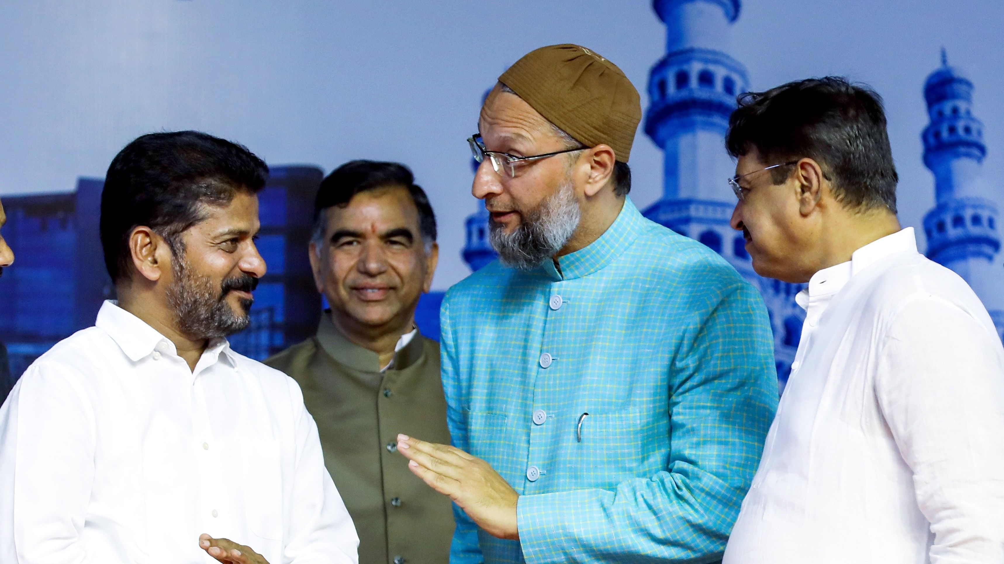 <div class="paragraphs"><p>Telangana Chief Minister A Revanth Reddy with AIMIM MP Asaduddin Owaisi during the foundation stone laying ceremony of Old City Metro Rail Project, in Hyderabad district, on Friday.</p></div>
