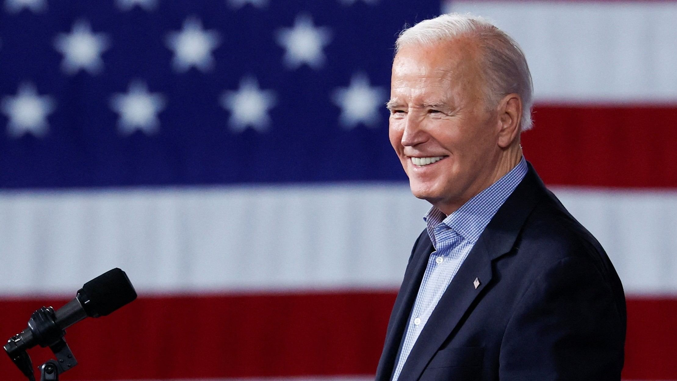 <div class="paragraphs"><p>US President Joe Biden smiles as he speaks during a campaign event at Pullman Yards in Atlanta, Georgia, U.S. March 9, 2024.</p></div>