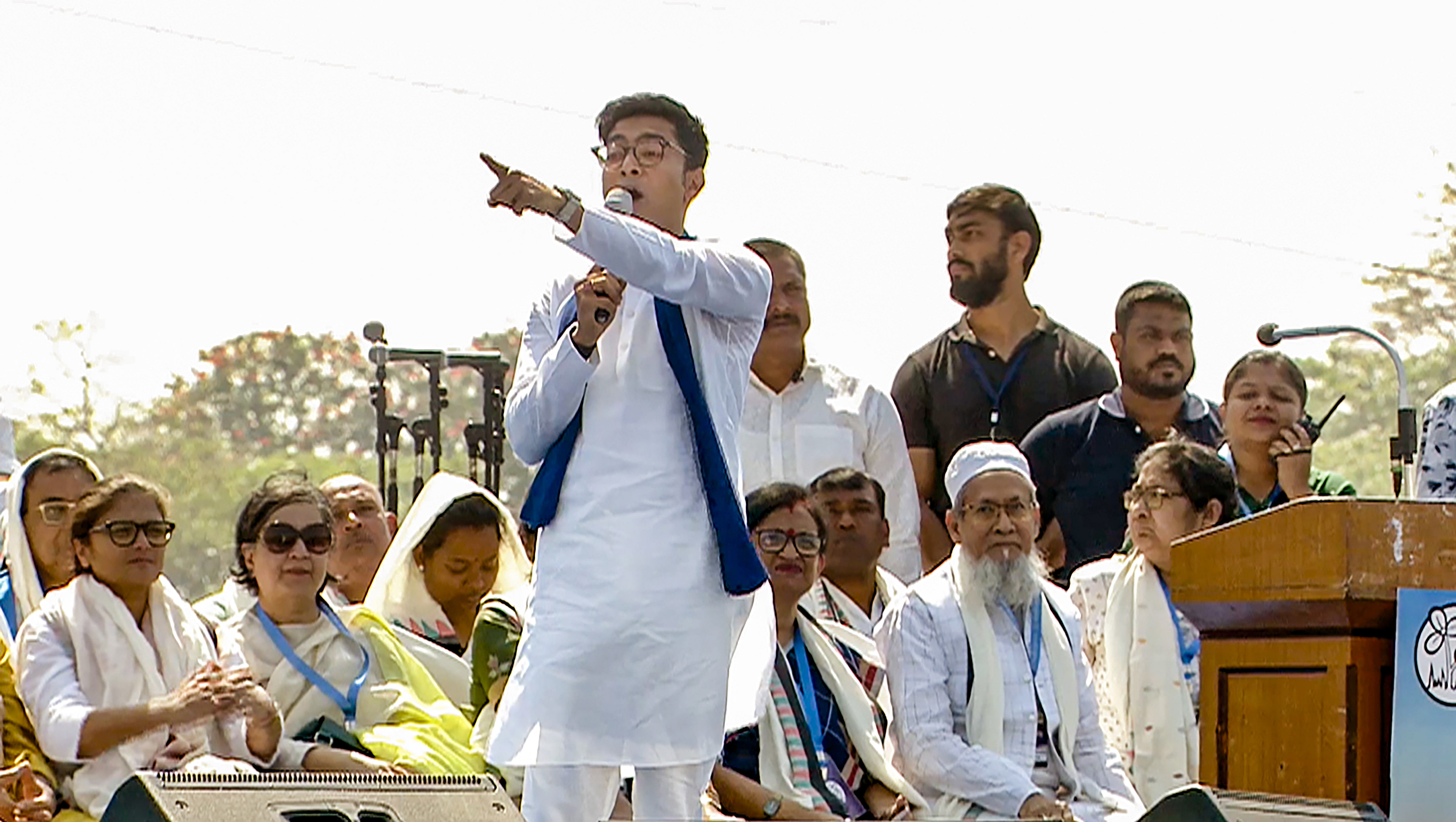 <div class="paragraphs"><p>TMC National General Secretary Abhishek Banerjee speaks during a rally, ahead of the Lok Sabha elections, in Kolkata, Sunday, March 10, 2024. </p></div>