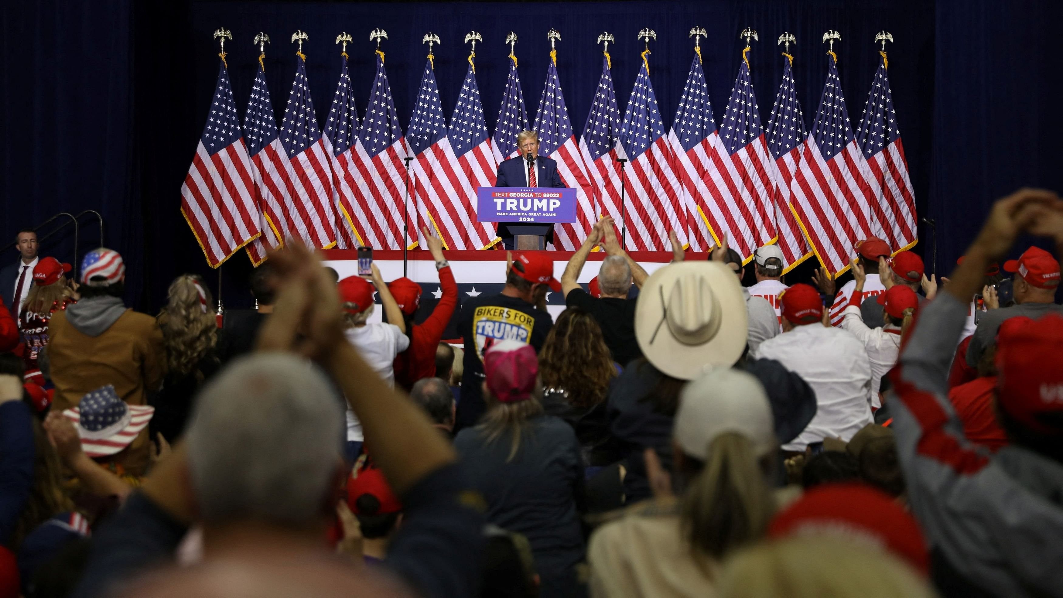 <div class="paragraphs"><p>Republican presidential candidate and former US President Donald Trump speaks during a campaign rally at the Forum River Center in Rome, Georgia, US, March 9, 2024. R</p></div>