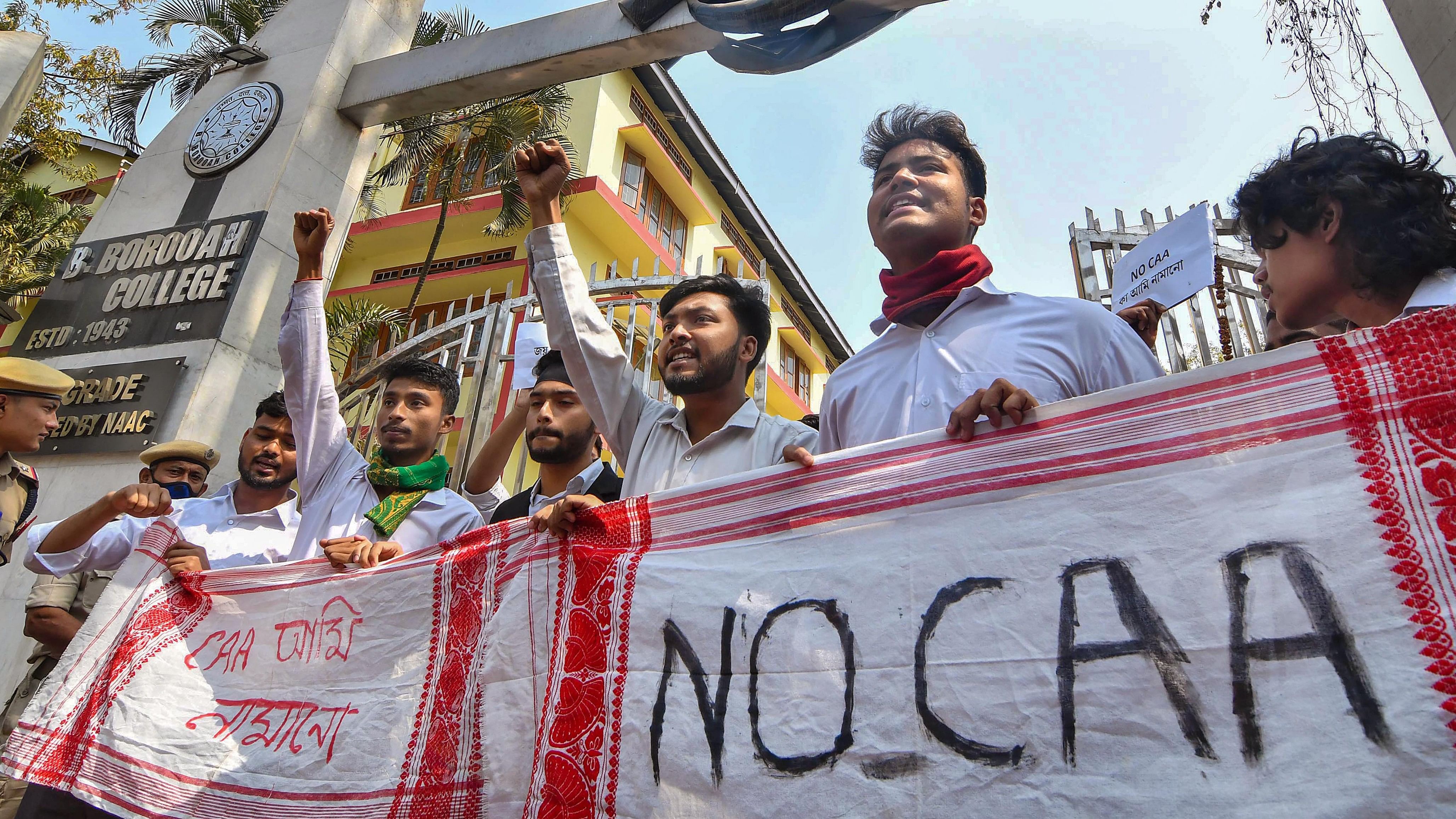 <div class="paragraphs"><p>College students protest against CAA a day after the Ministry of Home Affairs notified the rules for implementation of the Citizenship (Amendment) Act, in Guwahati, Tuesday, March 12, 2024.</p></div>