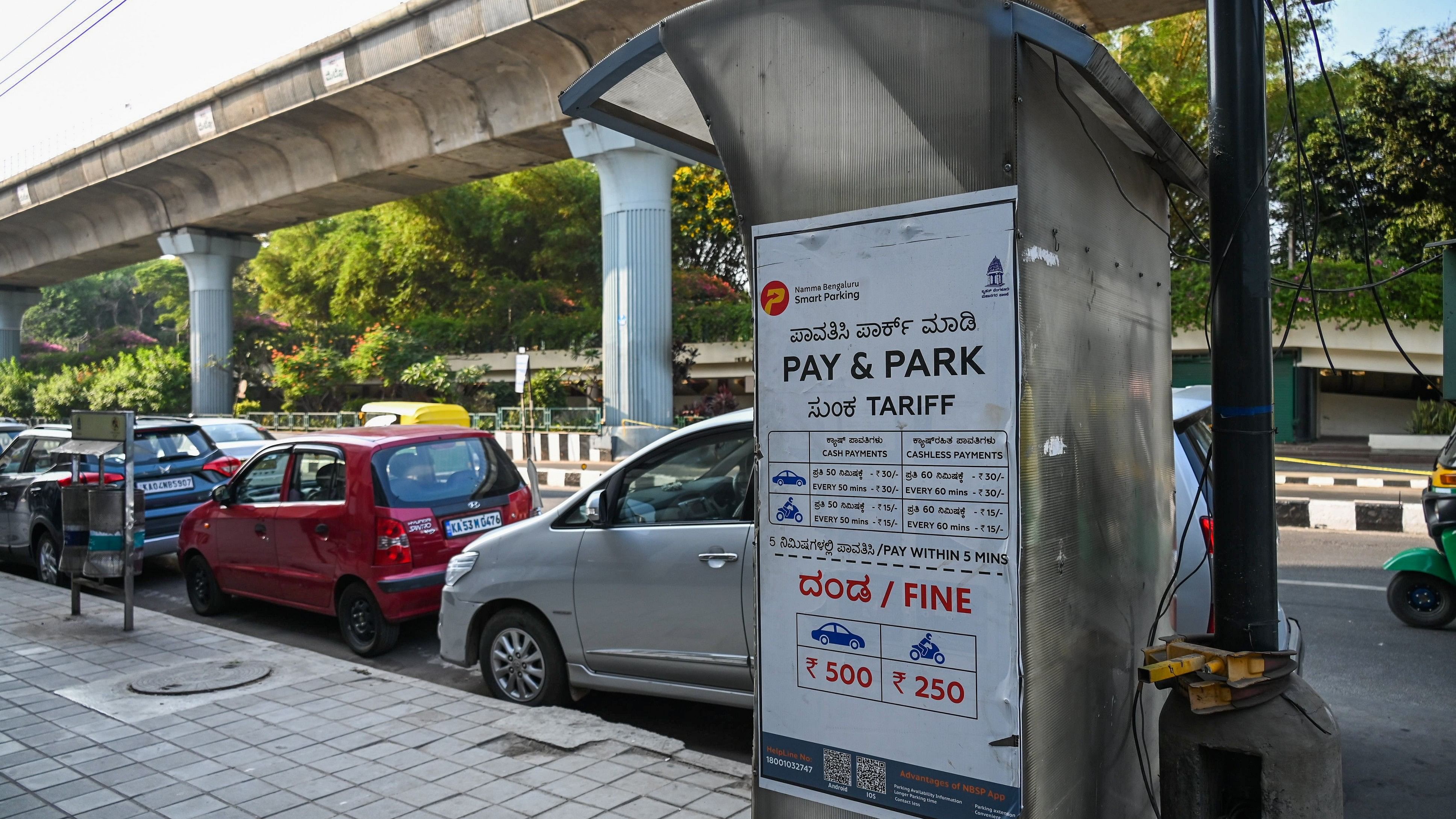 <div class="paragraphs"><p>A pay-and-park kiosk on MG Road.</p></div>