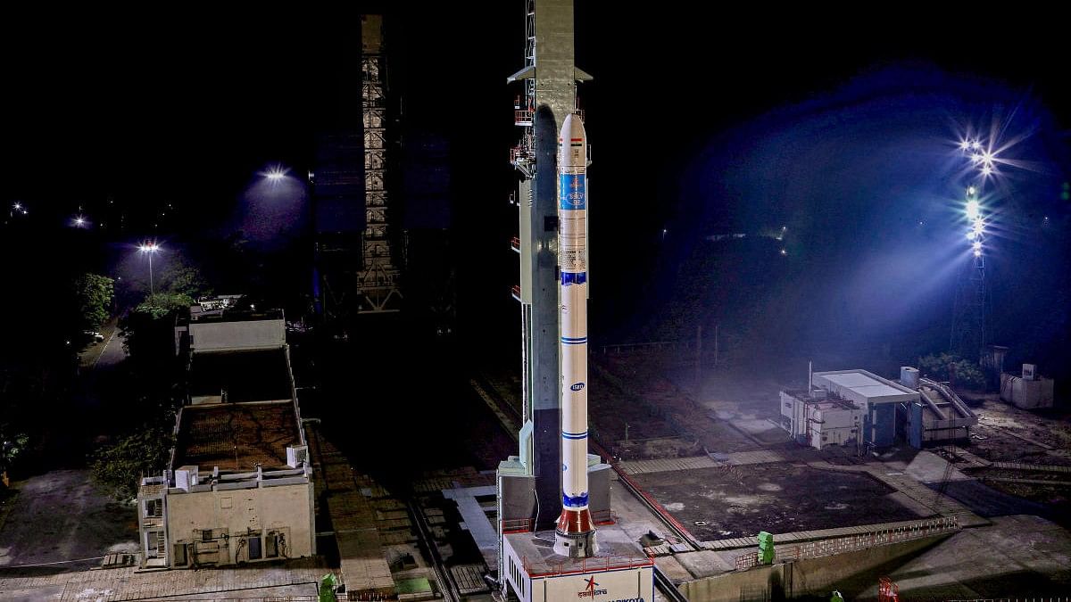 <div class="paragraphs"><p>File photo of ISRO's Small Satellite Launch Vehicle SSLV-D2 carrying EOS-07, Janus-1 and AzaadiSAT-2 satellites sitting on a launch pad.</p></div>