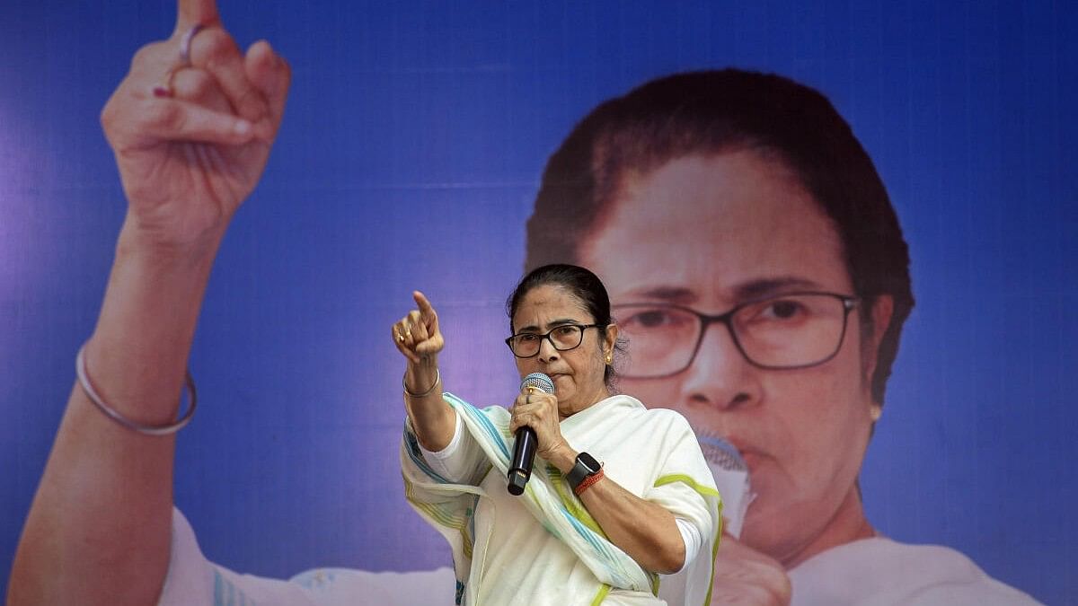 <div class="paragraphs"><p>Mamata Banerjee addresses an election campaign rally at Dhubuliya, in Nadia on Sunday, March 31, 2024.</p></div>