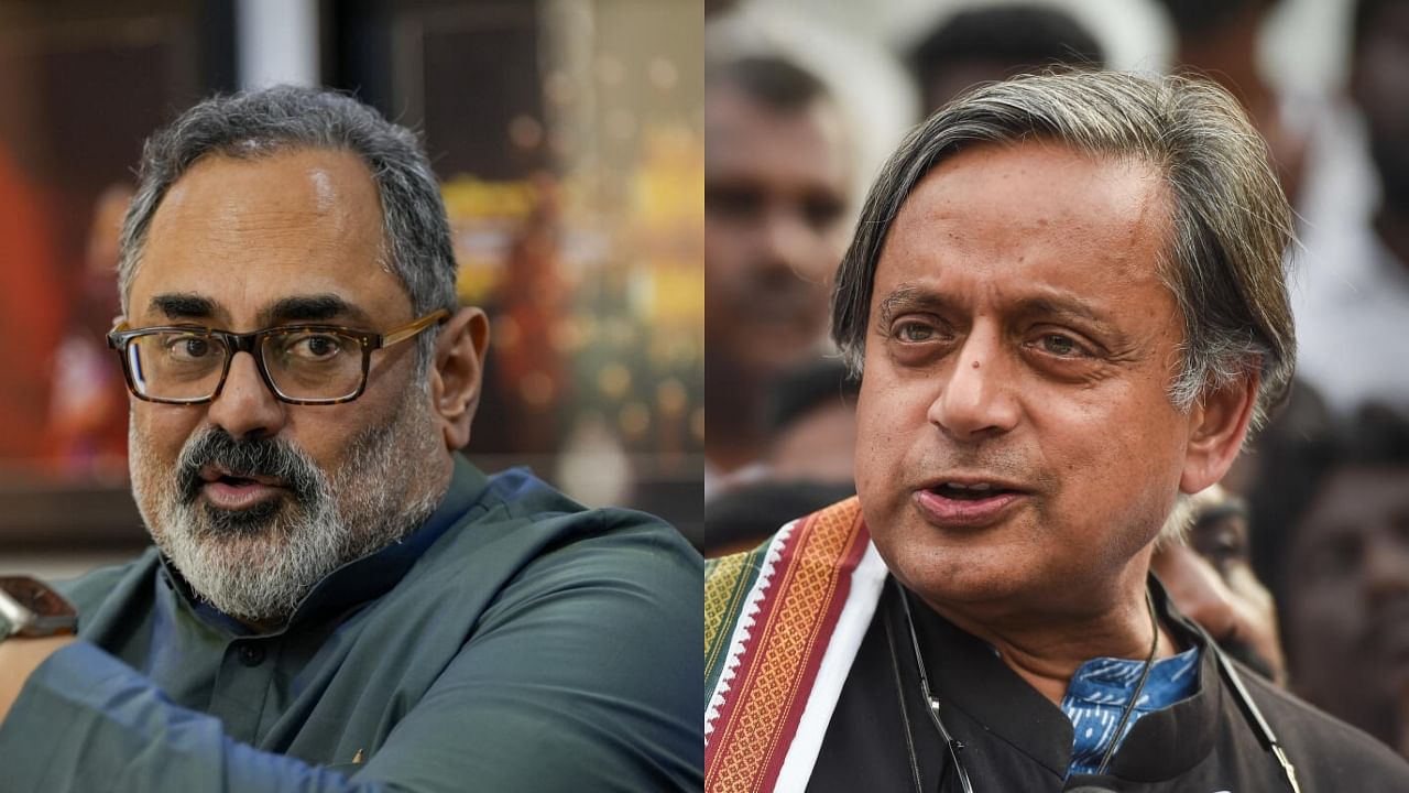 <div class="paragraphs"><p>Union Minister of State for IT and Rajya Sabha MP Rajeev Chandrasekhar and three time Congress MP Shashi Tharoor (R)</p></div>