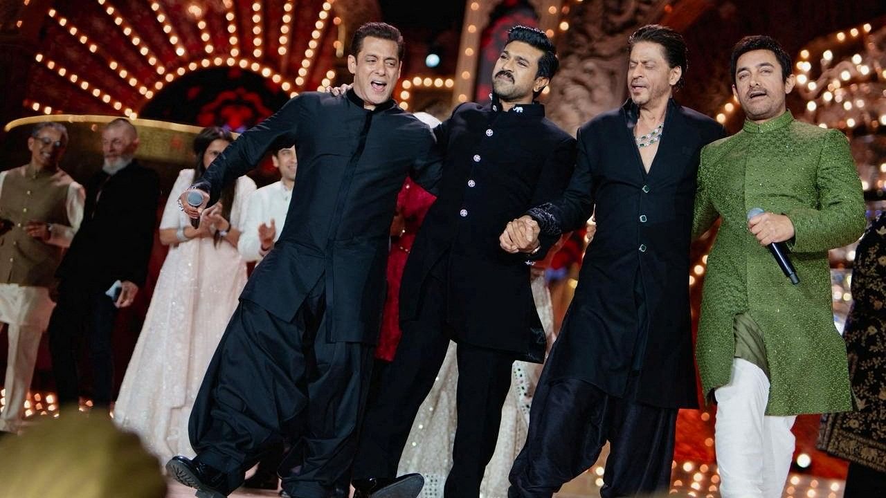 <div class="paragraphs"><p>Actors Salman Khan, Ram Charan, Shah Rukh Khan and Aamir Khan perform during the pre-wedding celebrations of Anant Ambani, son of Mukesh Ambani, the Chairman of Reliance Industries, and Radhika Merchant, daughter of industrialist Viren Merchant, in Jamnagar, Gujarat, India, March 2, 2024. </p></div>