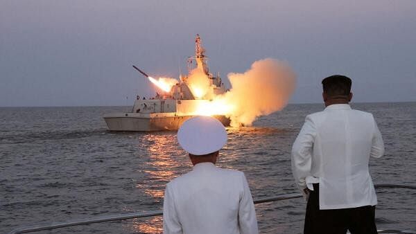 <div class="paragraphs"><p>North Korean leader Kim Jong Un oversees a strategic cruise missile test aboard a navy warship.</p></div>