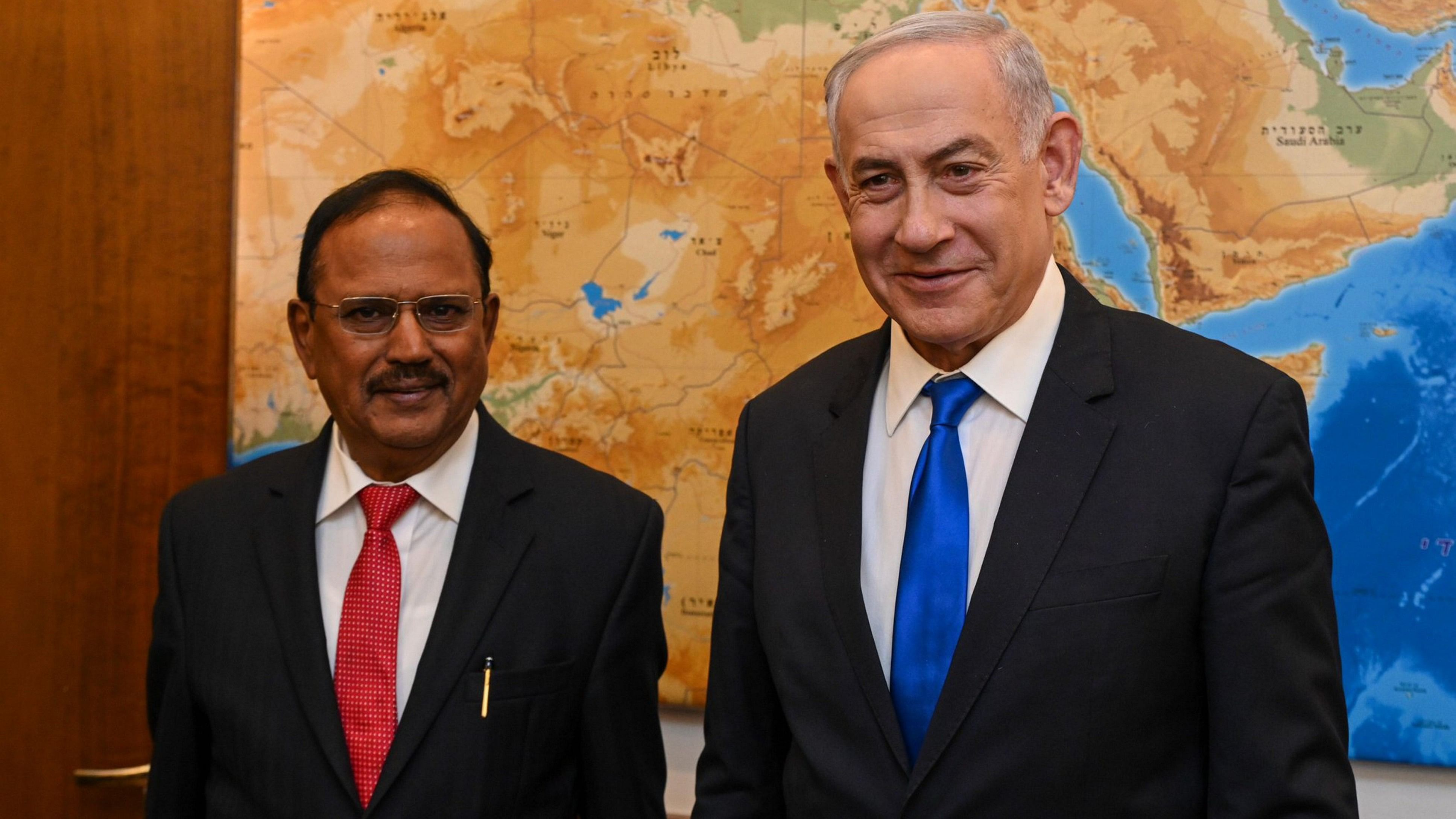 <div class="paragraphs"><p>National Security Adviser Ajit Doval during a meeting with Israeli Prime Minister Benjamin Netanyahu, on Monday</p></div>