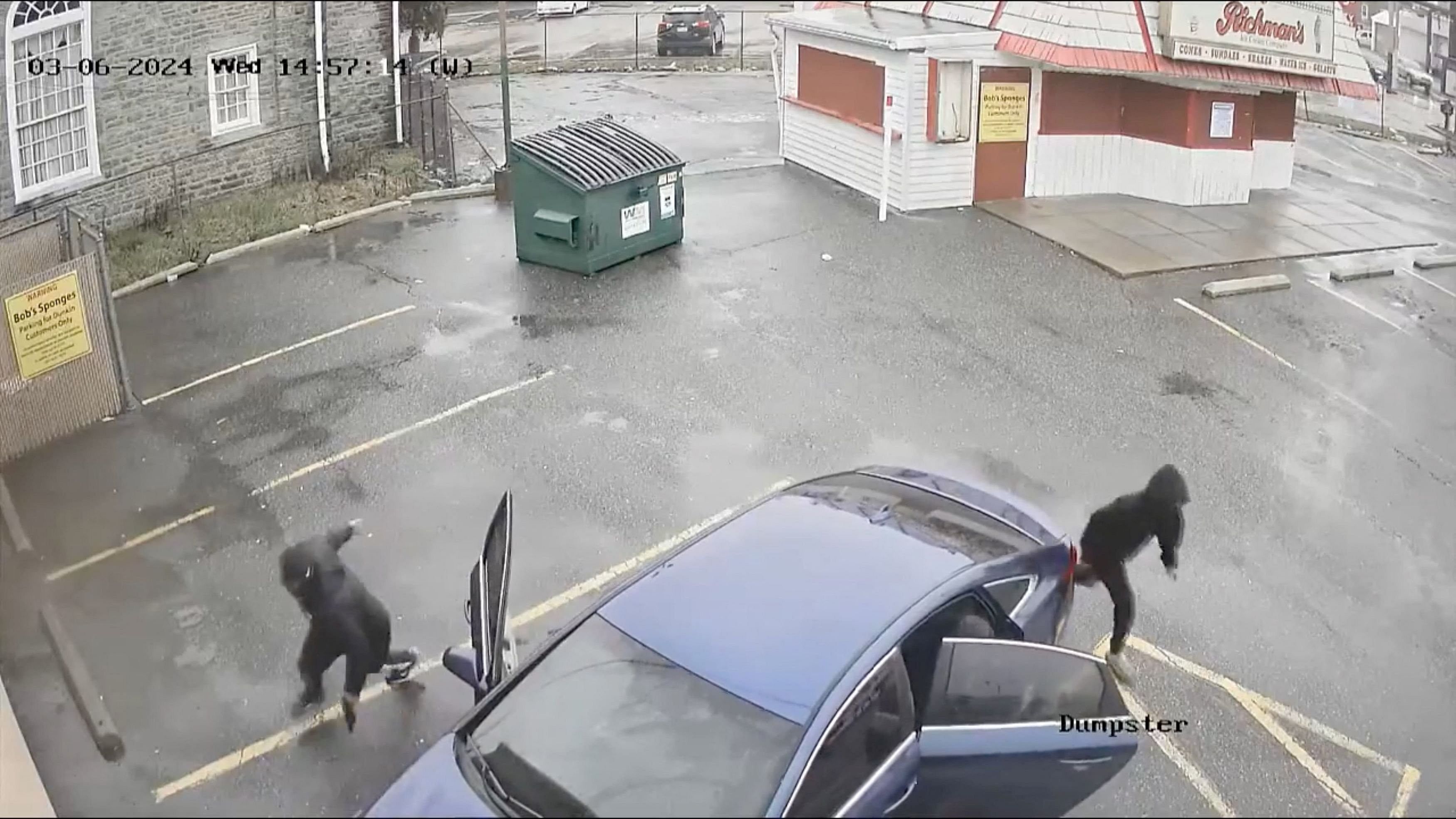 <div class="paragraphs"><p>A CCTV recording shows three people, who according to the Philadelphia Police Department, are suspects of a mass shooting, exiting a car in Philadelphia, Pennsylvania, U.S., March 6, 2024, in this screen grab from a handout video.  </p></div>