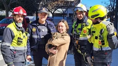 <div class="paragraphs"><p>Owner Andrea holds Coco the cat, a survivor of the February 22 Valencia apartment block fire, after firefighters found it in the burned building eight days later in Valencia, Spain</p></div>