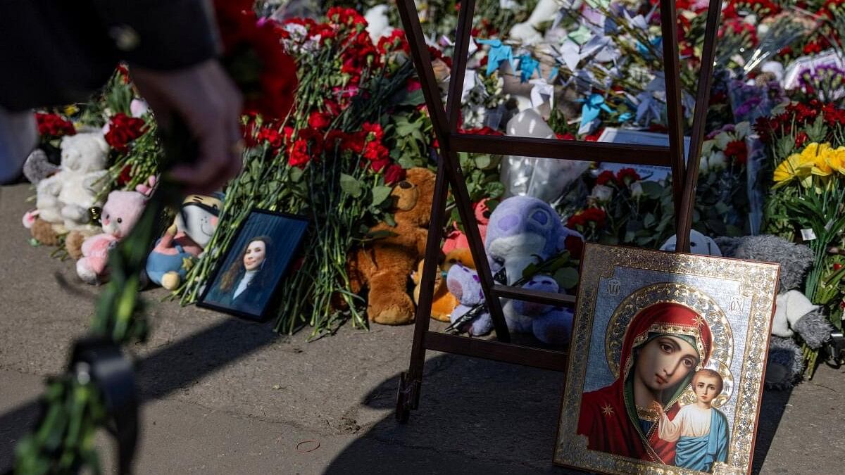 <div class="paragraphs"><p>An icon is placed at a makeshift memorial near the Crocus City Hall following a deadly attack on the concert venue in the Moscow Region, Russia, March 27, 2024.</p></div>