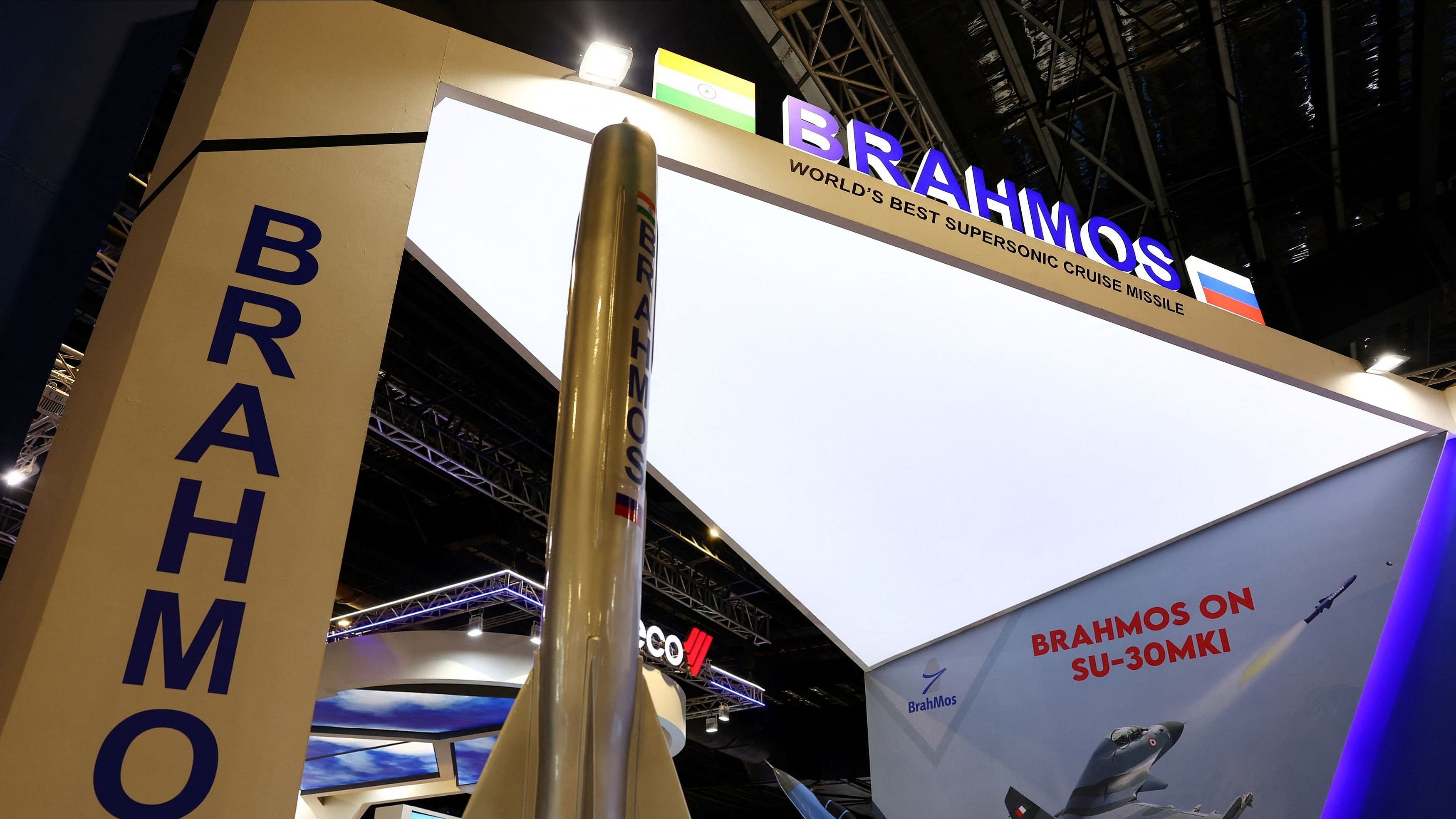 <div class="paragraphs"><p>A file photo of Brahmos booth at the Singapore Airshow at Changi Exhibition Centre in Singapore.</p></div>