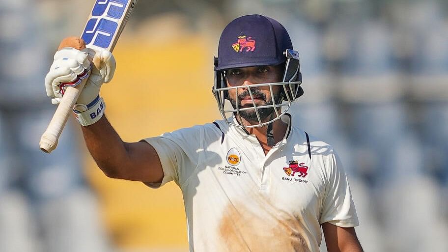 <div class="paragraphs"><p>Ajinkya Rahane celebrates after completing his half century against Vidarbha.&nbsp;</p></div>