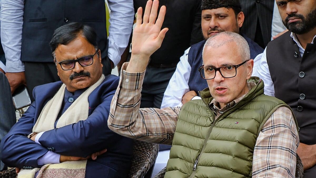 <div class="paragraphs"><p>Omar Abdullah addresses a press conference in Jammu.</p></div>