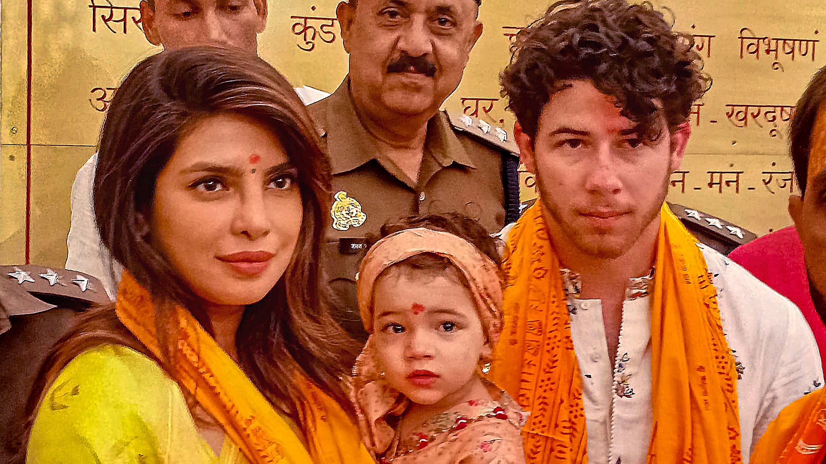 <div class="paragraphs"><p>Celebrity couple&nbsp;Priyanka Chopra Jonas and Nick Jonas with their daughter Malti&nbsp;at Ram temple in&nbsp;Ayodhya.</p></div>